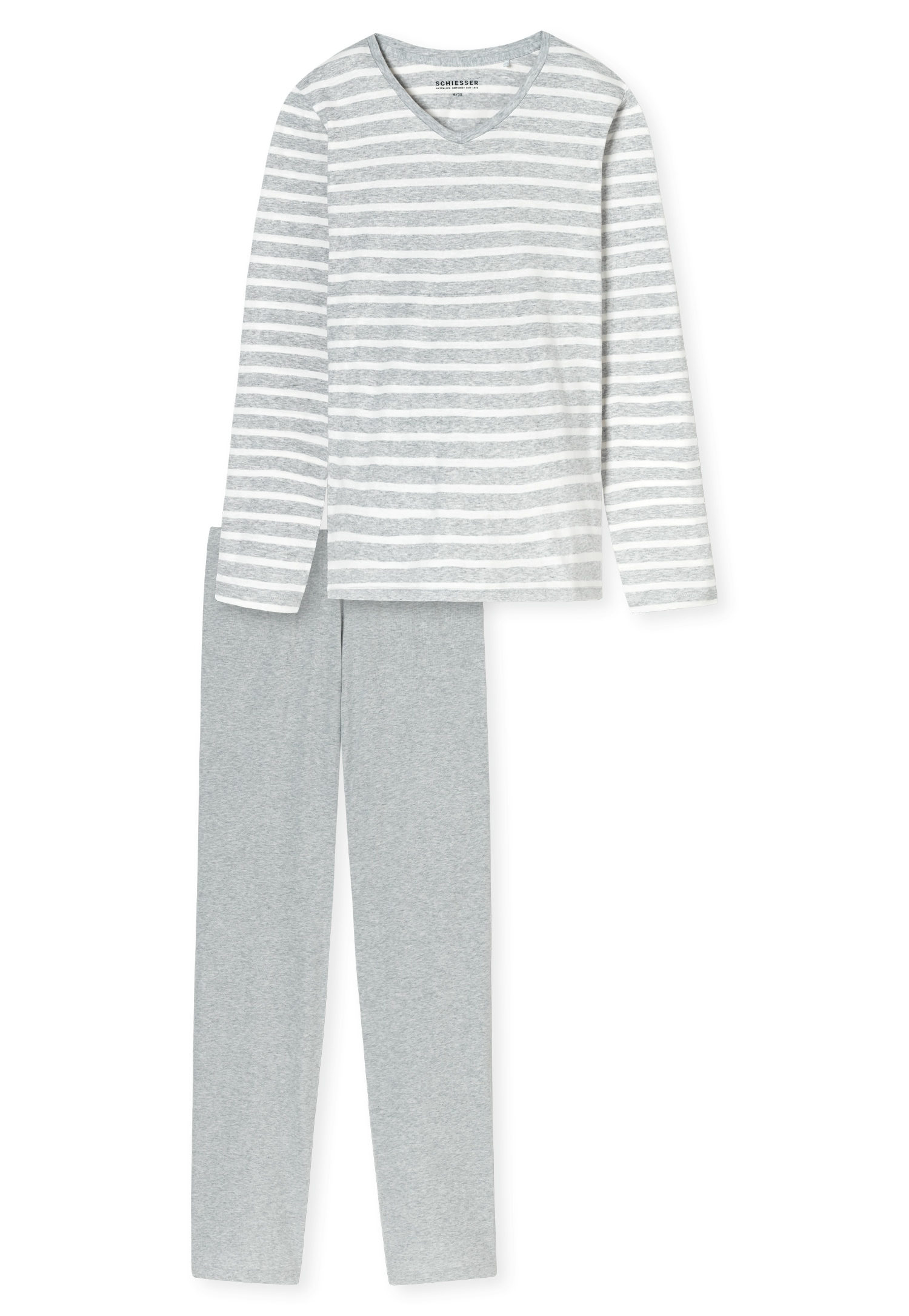 Schiesser Schlafanzug »Casual Essentials« 2 tlg. Baumwolle, V-Ausschnitt, langärmelig