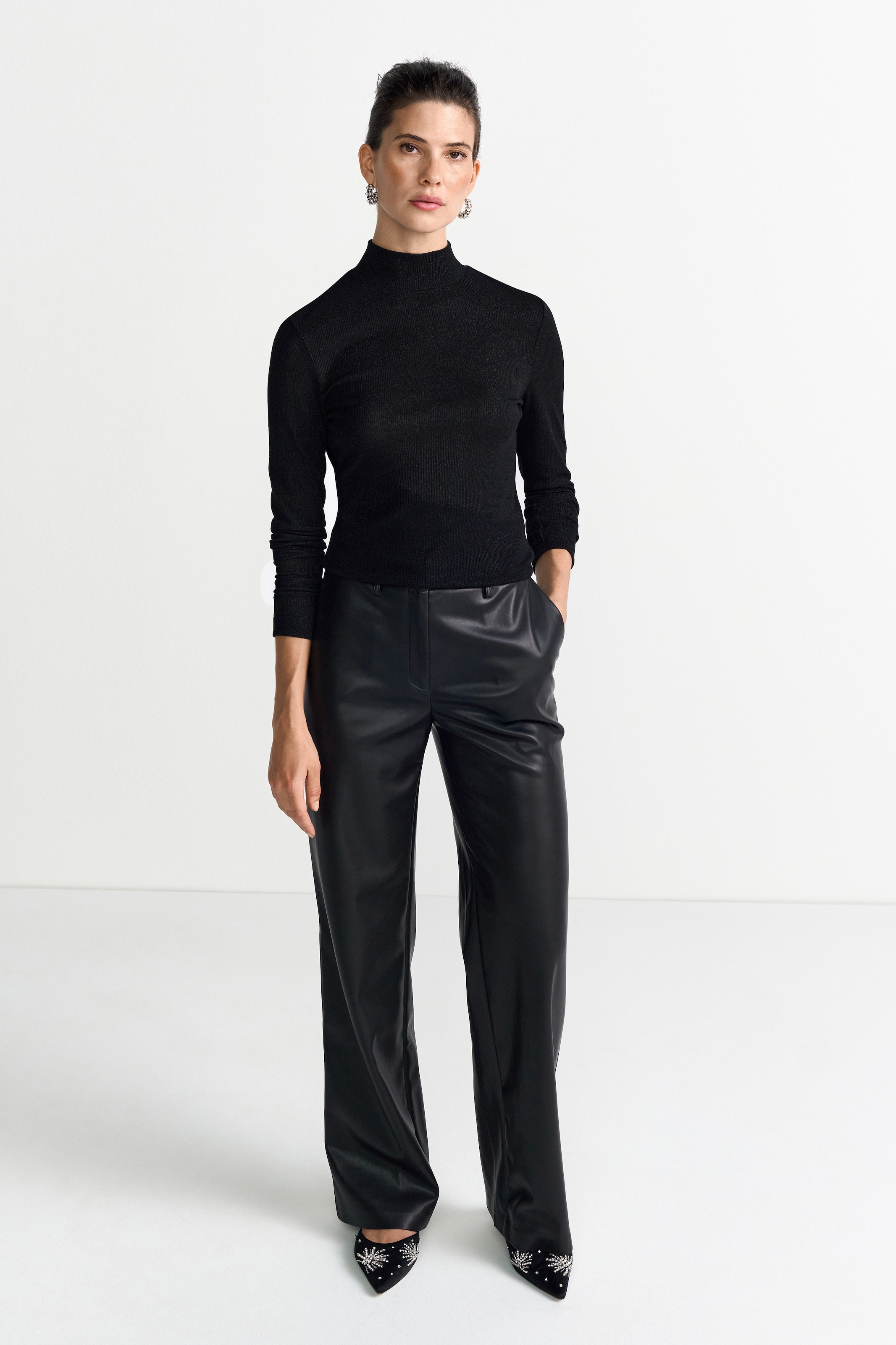 RICHROYAL T-shirt à manches longues mit Glitzereffekten, Turtleneck, enger Schnitt