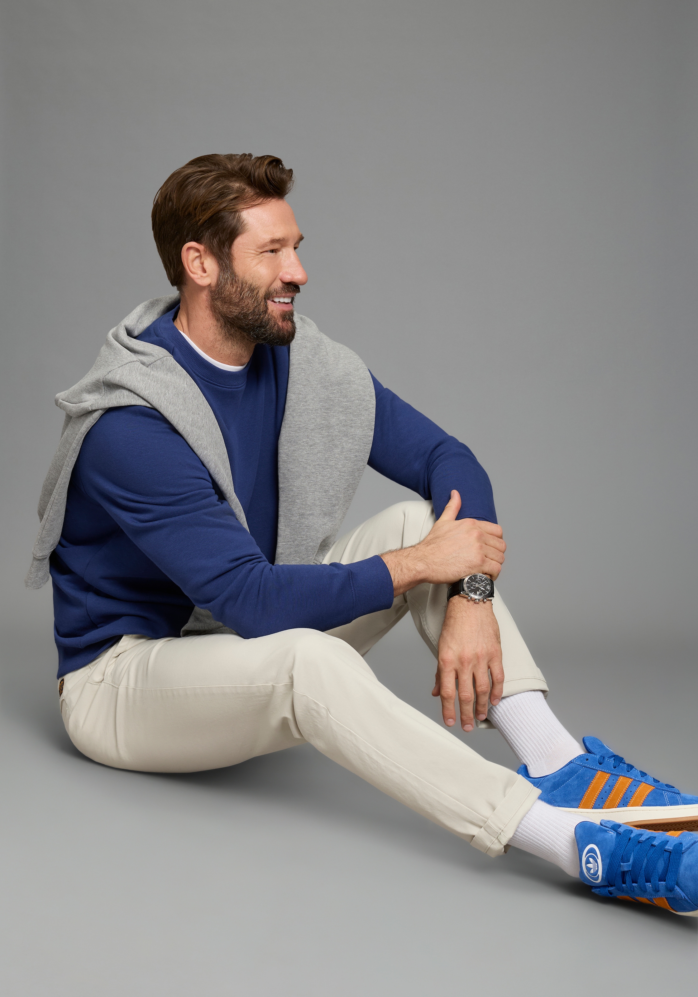 Man's World Sweat-shirt, 2 pièces mit Rundhalsausschnitt, unifarben, Langarm, normale Passform
