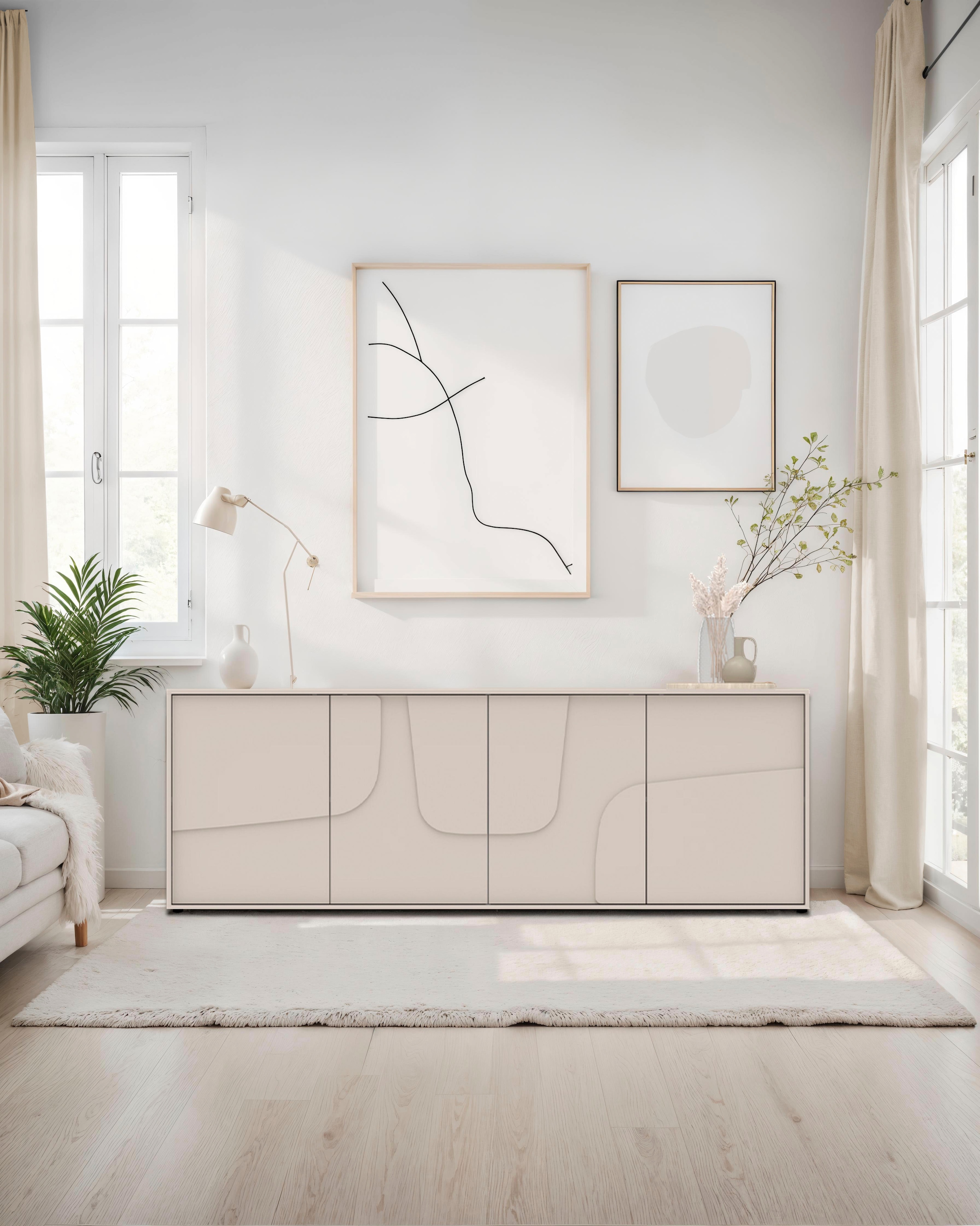 INOSIGN Sideboard »Stone, 205 cm breit, 4  Türen,  Anrichte, Kommode, Stauraumschrank« 3D-Design, Push-to-open, Innenraum grosszügig, Füsse 14/2 cm wählbar