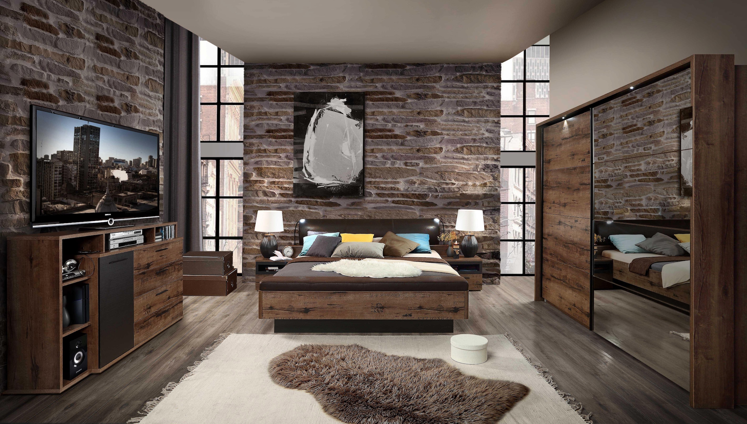 FORTE Schwebetürenschrank »Jacky, mit Spiegelpaneele, Metallgriffe« B/H/T ca: 270/210x61, 