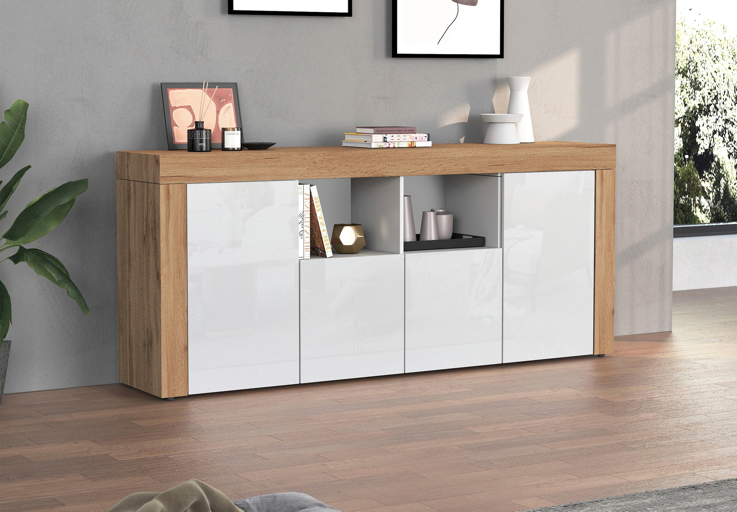 GOODproduct Sideboard »CHRONOS Breite 200 cm  mit 4 Türen, 2 offene und 8 geschlossene Fächer« 1 cuis tlg. Sideboard,Kommode, Schrank, Grifflos mit Push to Open, Made in Italy