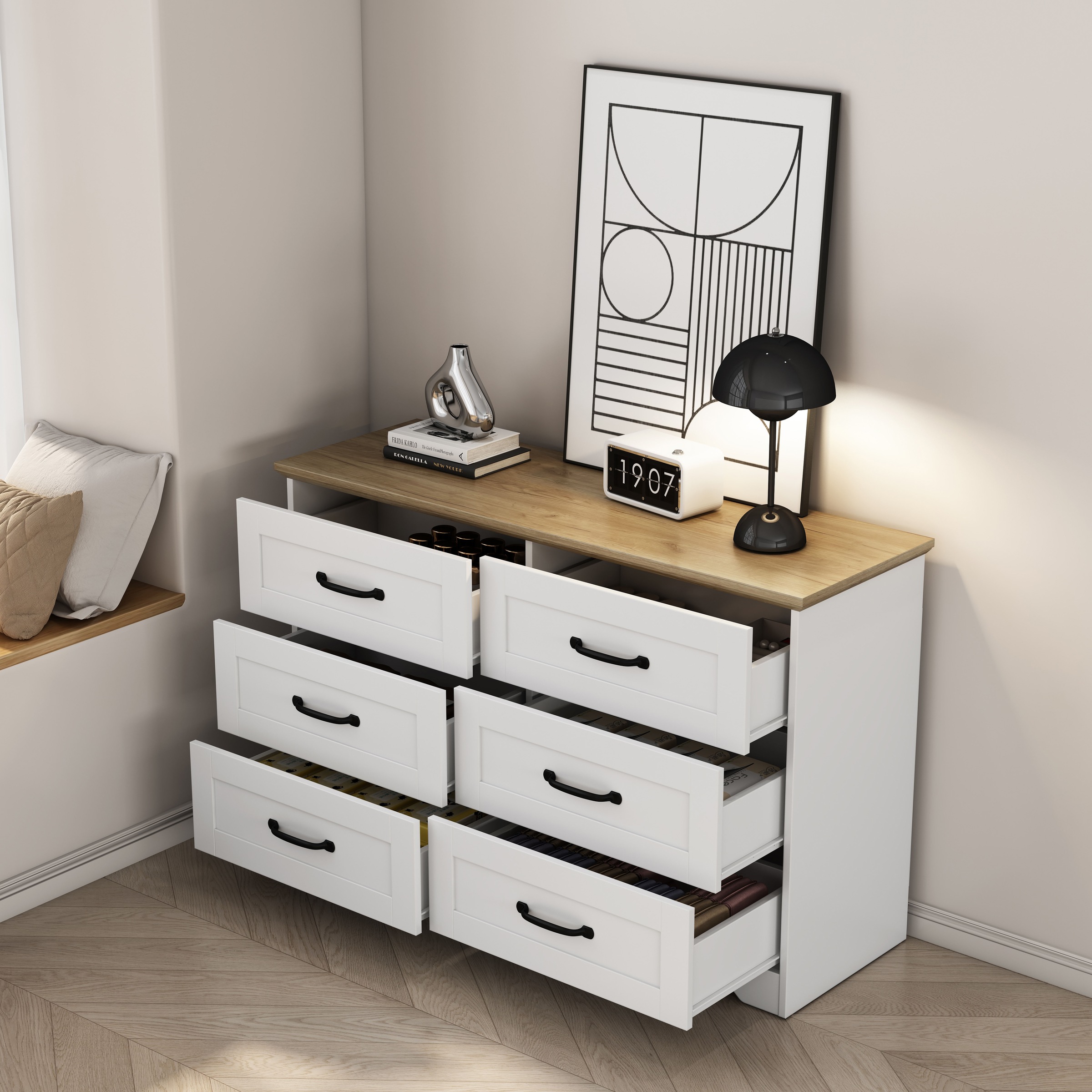 GOODproduct Schubkastenkommode »Emmilia Sideboard Schubladenschrank Wäscheschrank im Landhaus Design« Scandi Design mit 6 Schubladen für viel Stauraum im Schlafzimmer,  Schrankkommode in hochwertiger Qualität