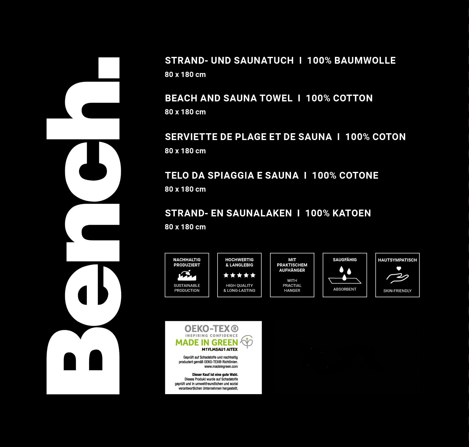 Bench. Serviette de plage »Bench« mit dekorativem "Bench" Schriftzug