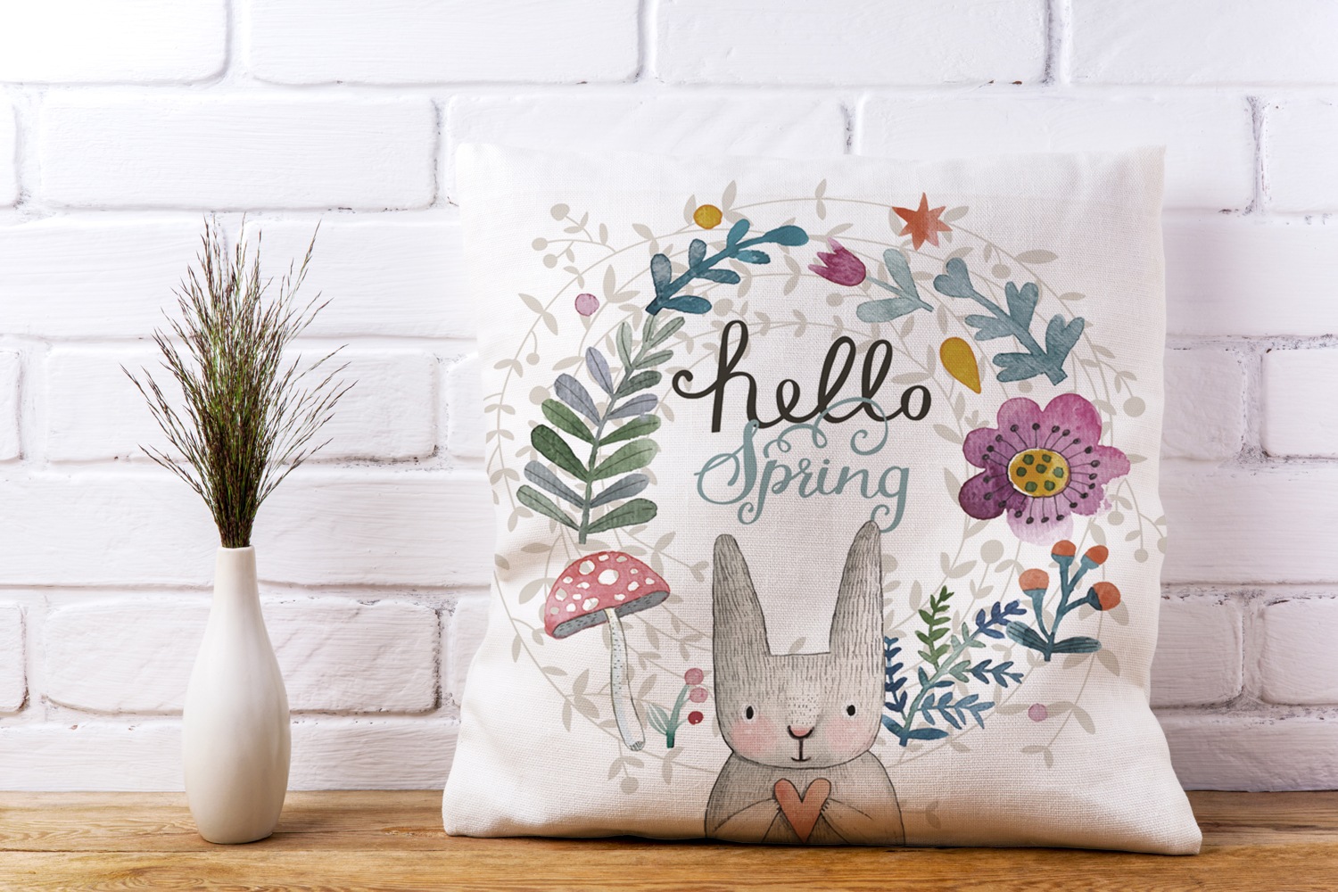queence Coussin décoratif »Willow« mit einem frühlingshaften Hasen