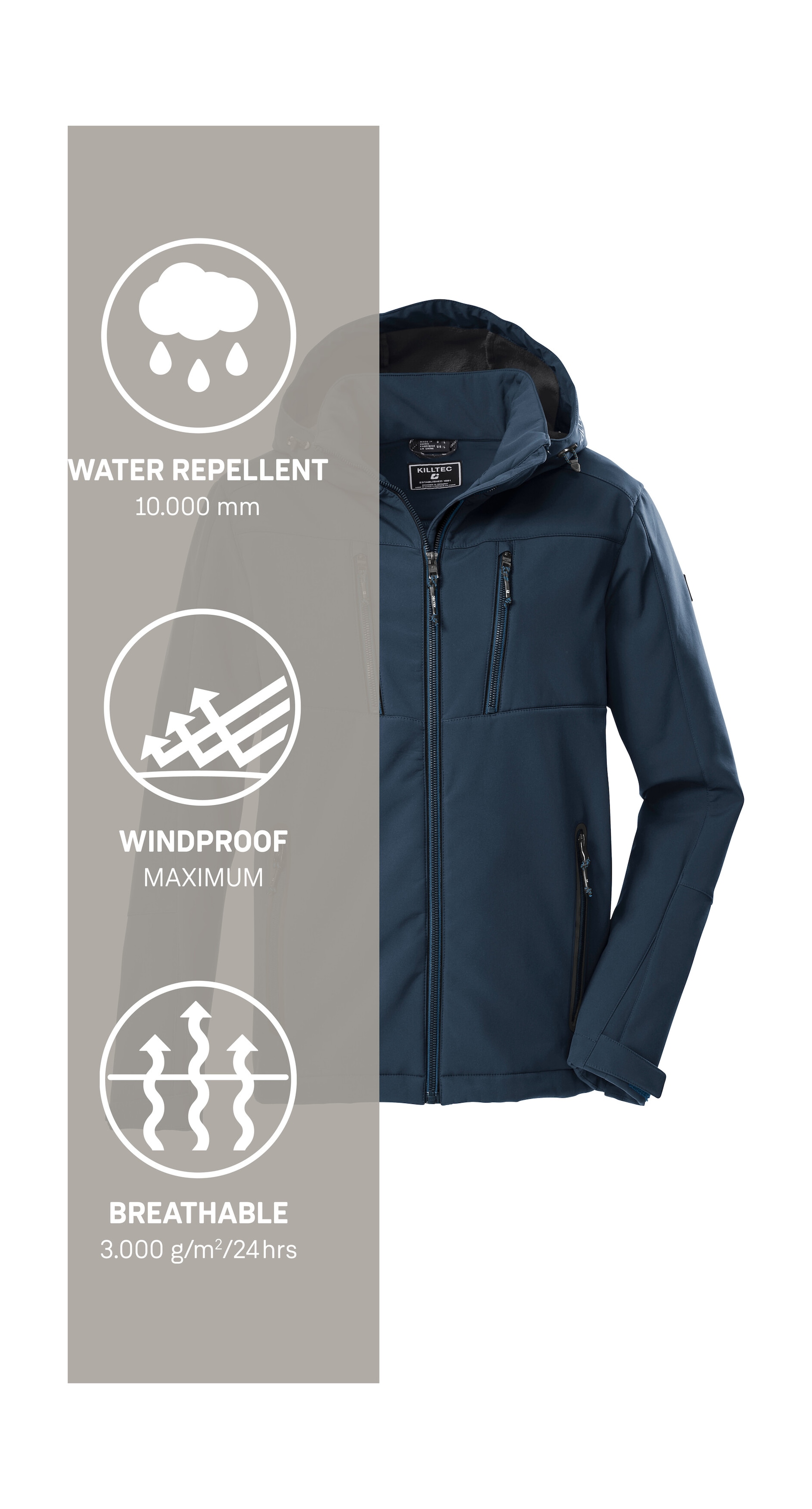 Killtec Softshelljacke »KOW 79 MN SFTSHLL JCKT« Wasser- und windabweisende Softshelljacke, abnehmbare Kapuze
