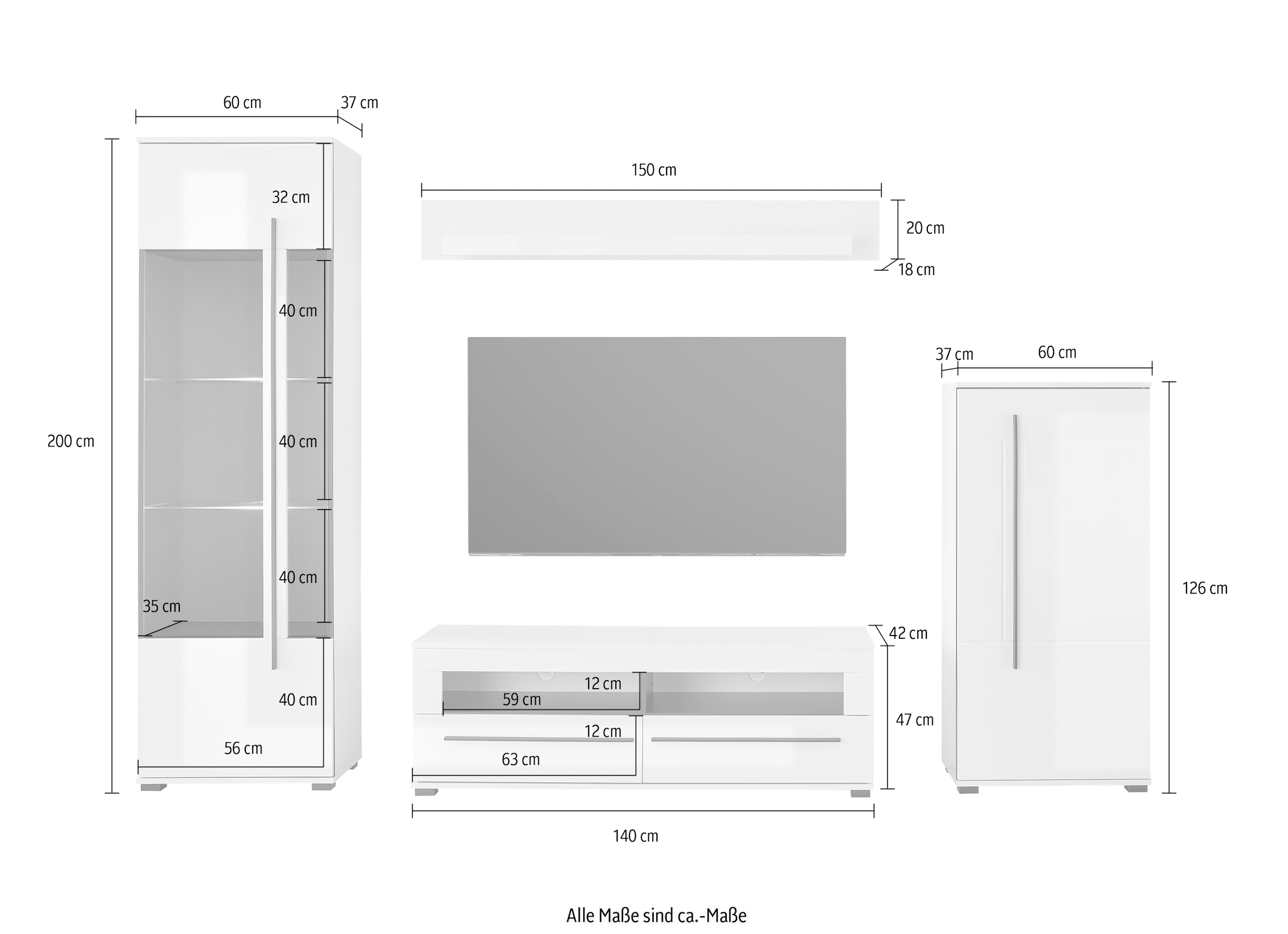 Home affaire Meuble mural »Cantara, moderne Anbauwand, Komplettset« Set, 4 cuis tlg.