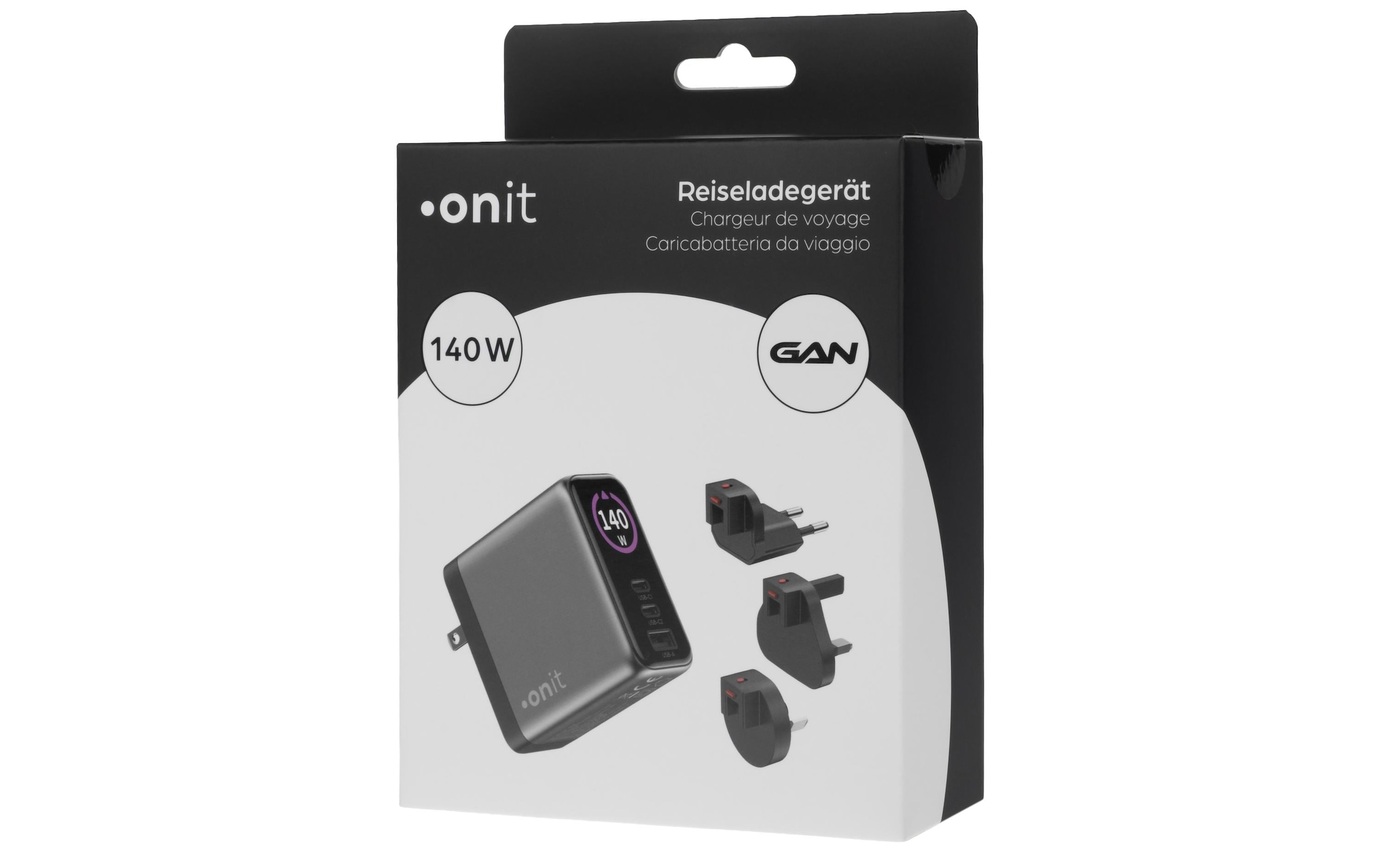 onit USB-Ladegerät »Travel 2C1A 140 W GaN« Reiseladegerät mit Wechseladaptern für den weltweiten Einsatz