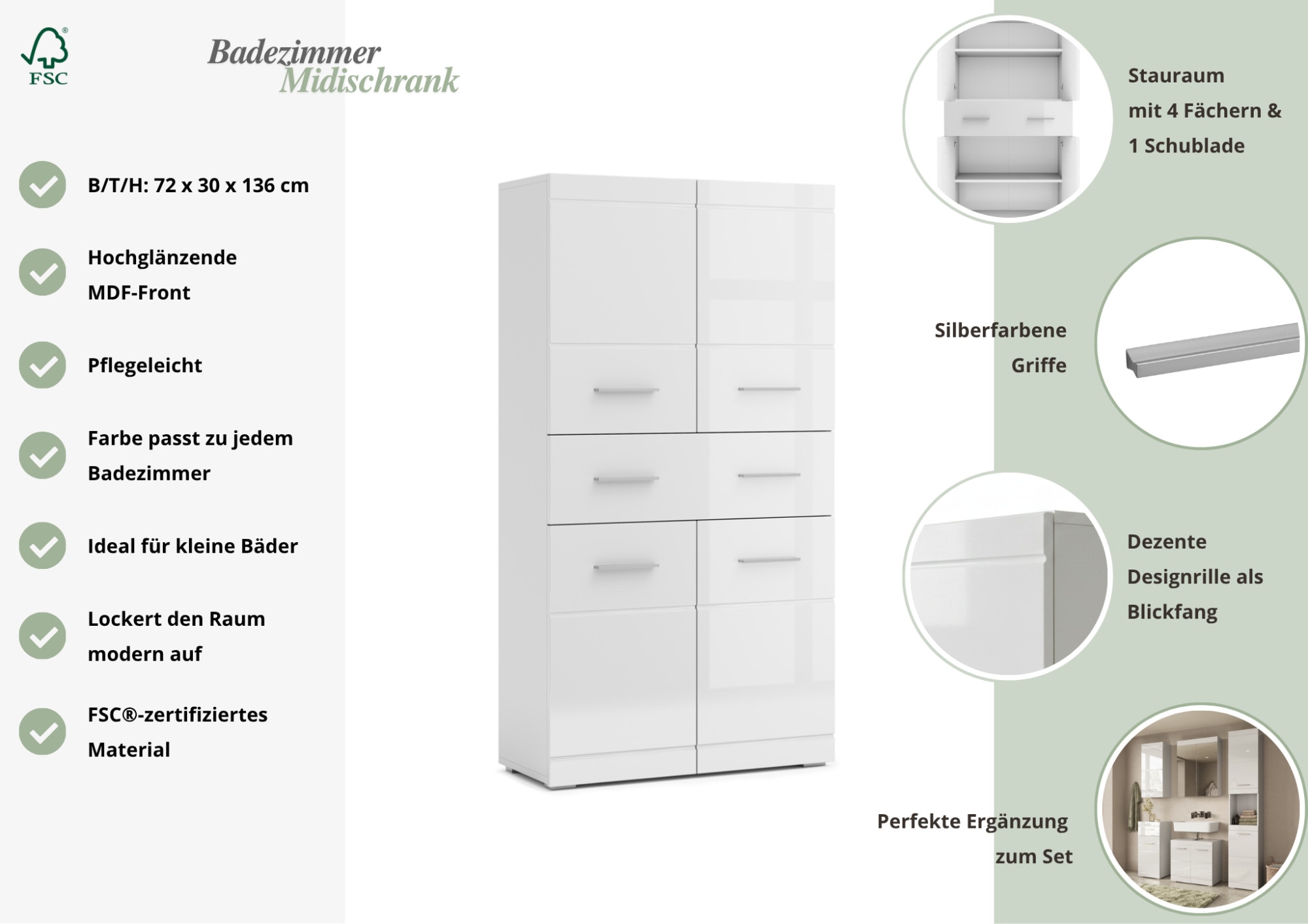 GOODproduct Midischrank »Föhr« minimalistisch, zeitlos, hochglänzend