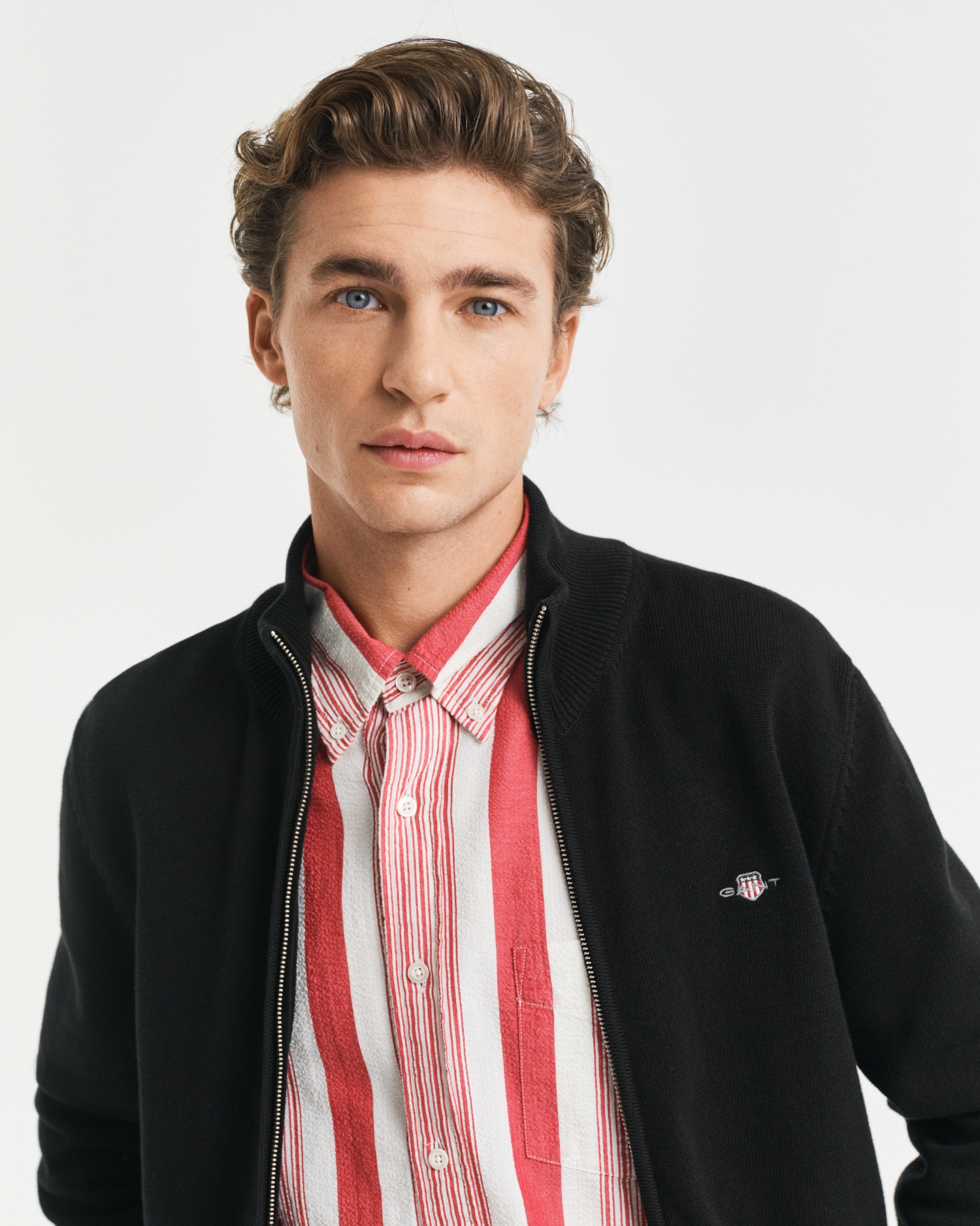 Gant Cardigan »CASUAL COTTON ZIP CARDIGAN« avec bord-côte au col montant, aux manches et à l'ourlet