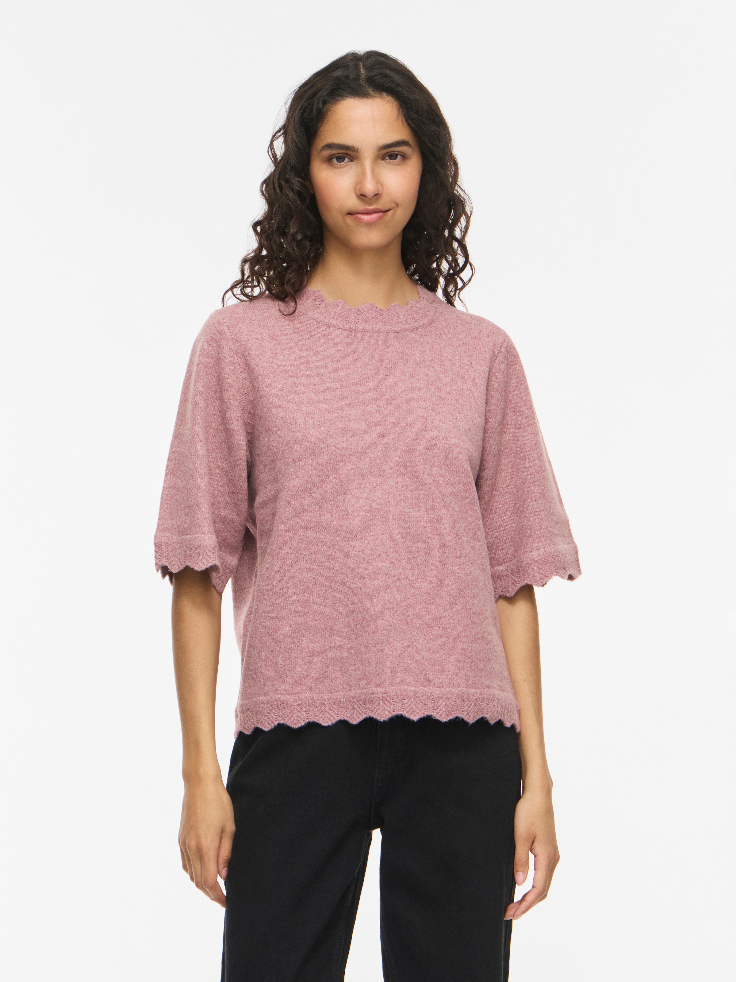 Vila Pull à manches courtes »VINIKOLINA O-NECK 2/4 KNIT TOP - NOOS« mélange de matériaux, coupe normale