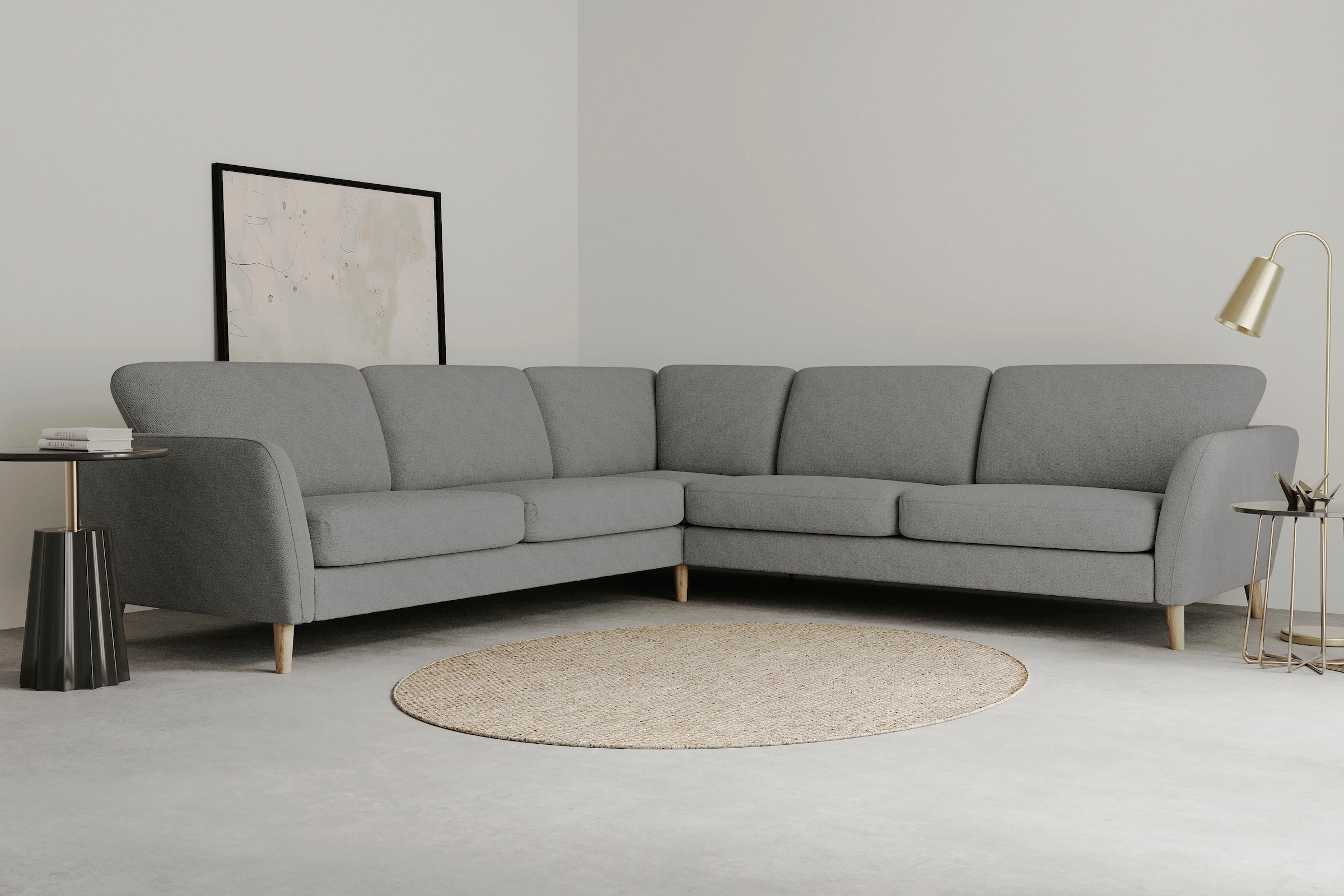 Home affaire Ecksofa »MARSEILLE 278/278 cm, L-Form, Webstoff, Flachgewebe, Filzoptik« gleichschenklig, Massivholzbeine, Landhausstil, Wellenunterfederung