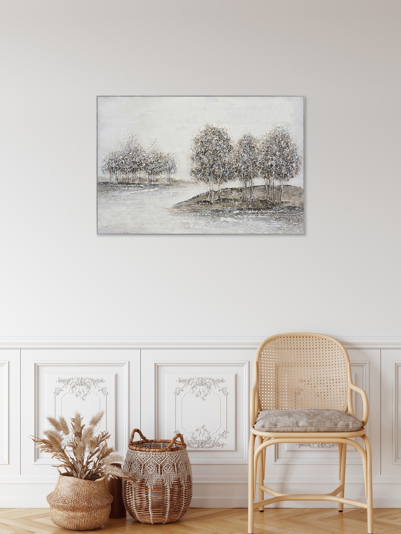 Bönninghoff Peinture à l'huile »handarbeit gerahmt BÄUME 78x118 cm – Wandbild Deko neutral« Arbre | Arbres | Paysage 1 cuis tlg. fabriqué à la main, chaque image est unique, cadre à joint creux
