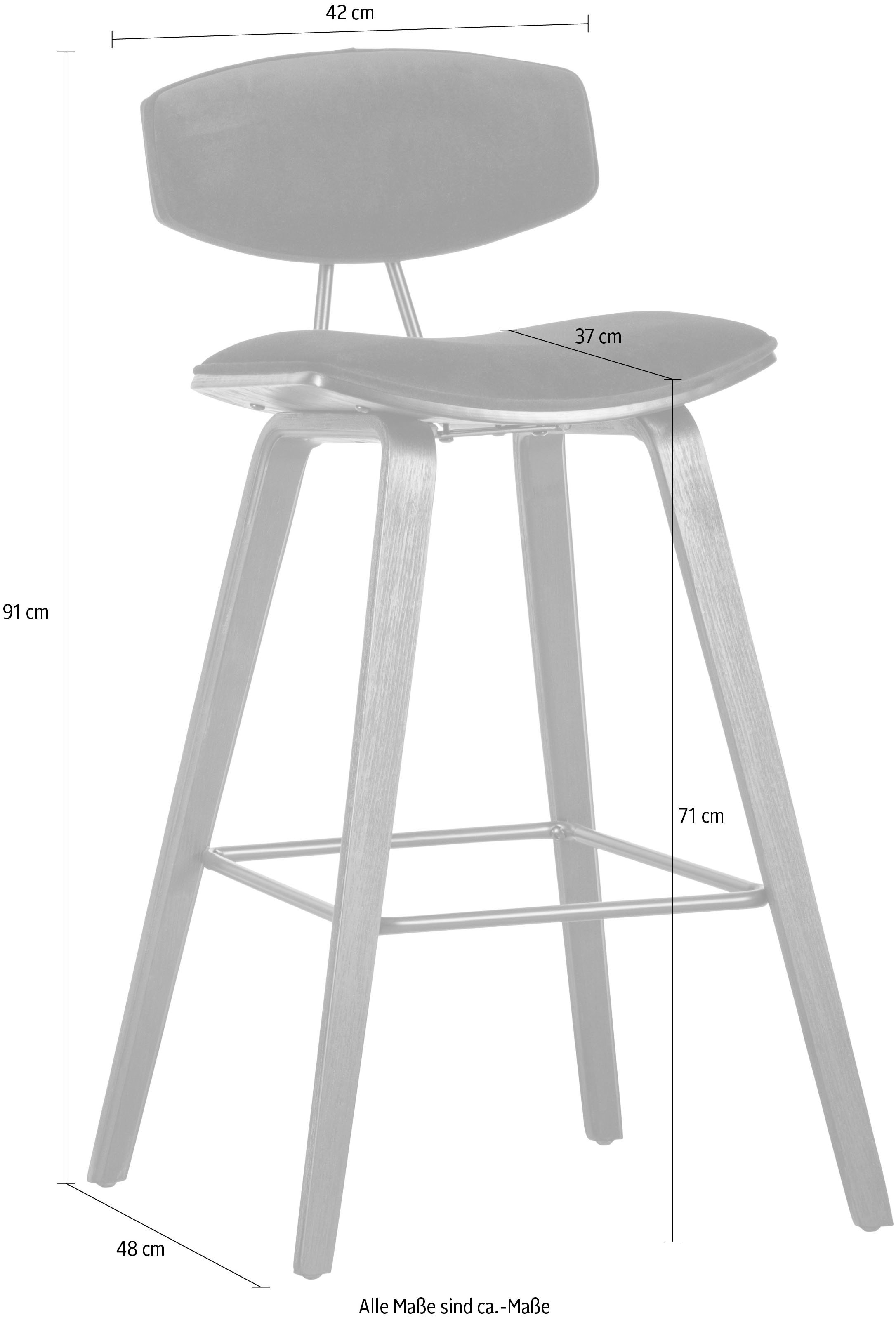 WOOOD Tabouret de bar »Senn« 2 cuis tlg. Assise en velours, H 94 cm x L 41 cm