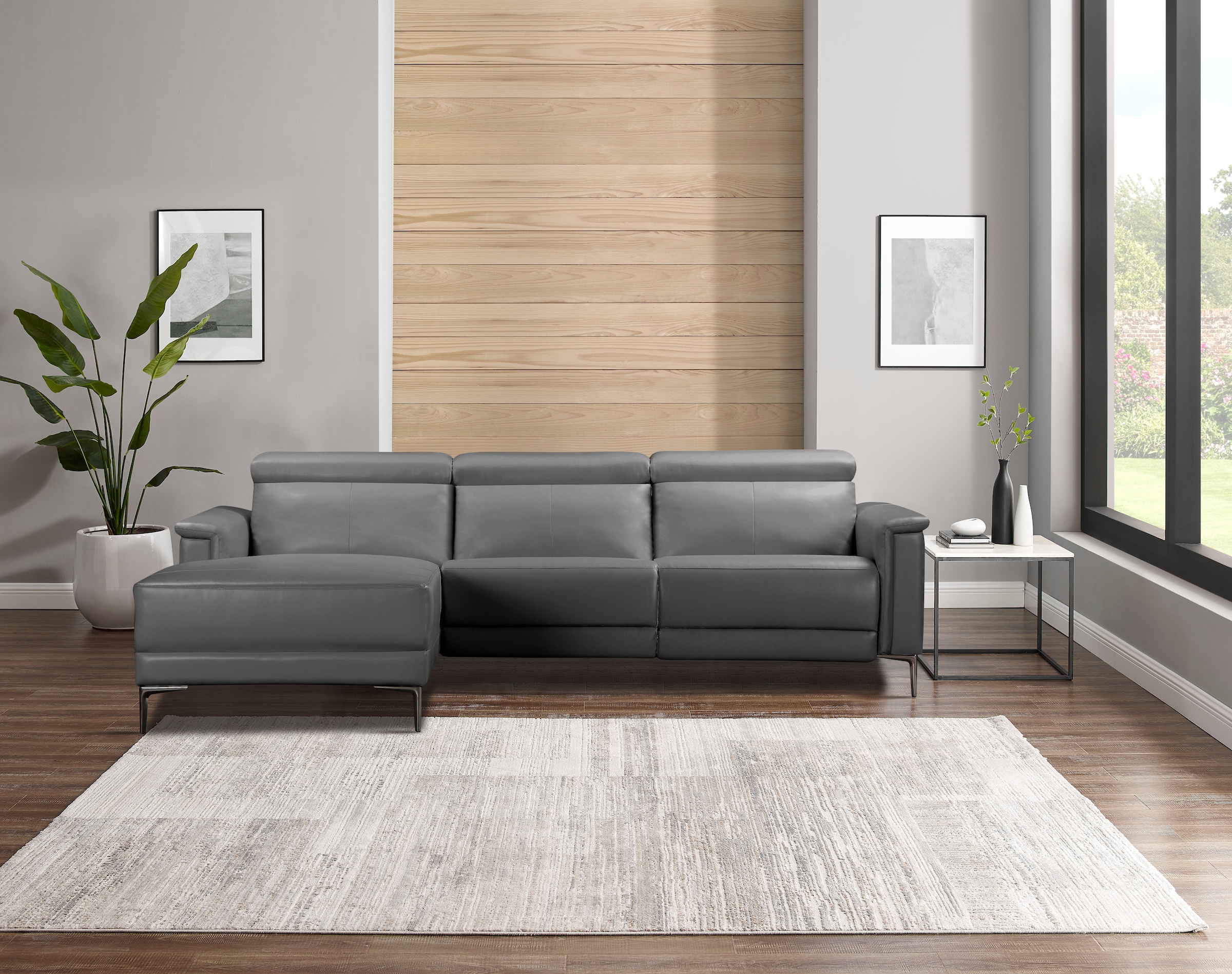 GOODproduct Canapé d'angle »LUND, Naturleder, L-Form, 261cm, man./elektr. Relaxfunktion (USB-A)« avec connexion USB A pour la version électrique et réglage de la tête de lit