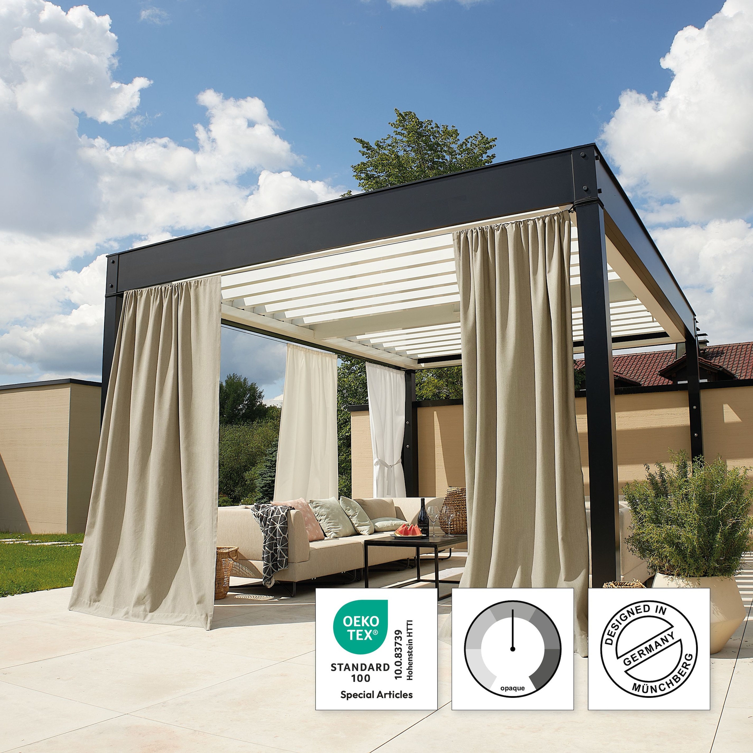 Neutex for you! Rideau sur mesure »Outdoorvorhang SOLERO« Passage tige 1 cuis tlg. Rideau d'extérieur uni avec structure légère