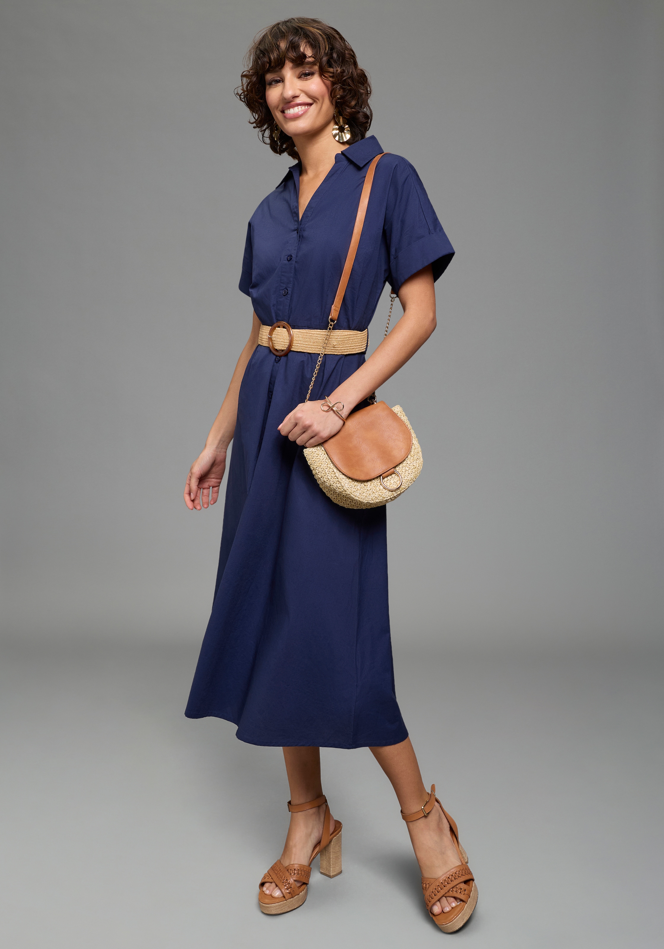 Laura Scott Robe chemisier wadenlang, feminin, für vielseitige Anlässe, aus Baumwolle