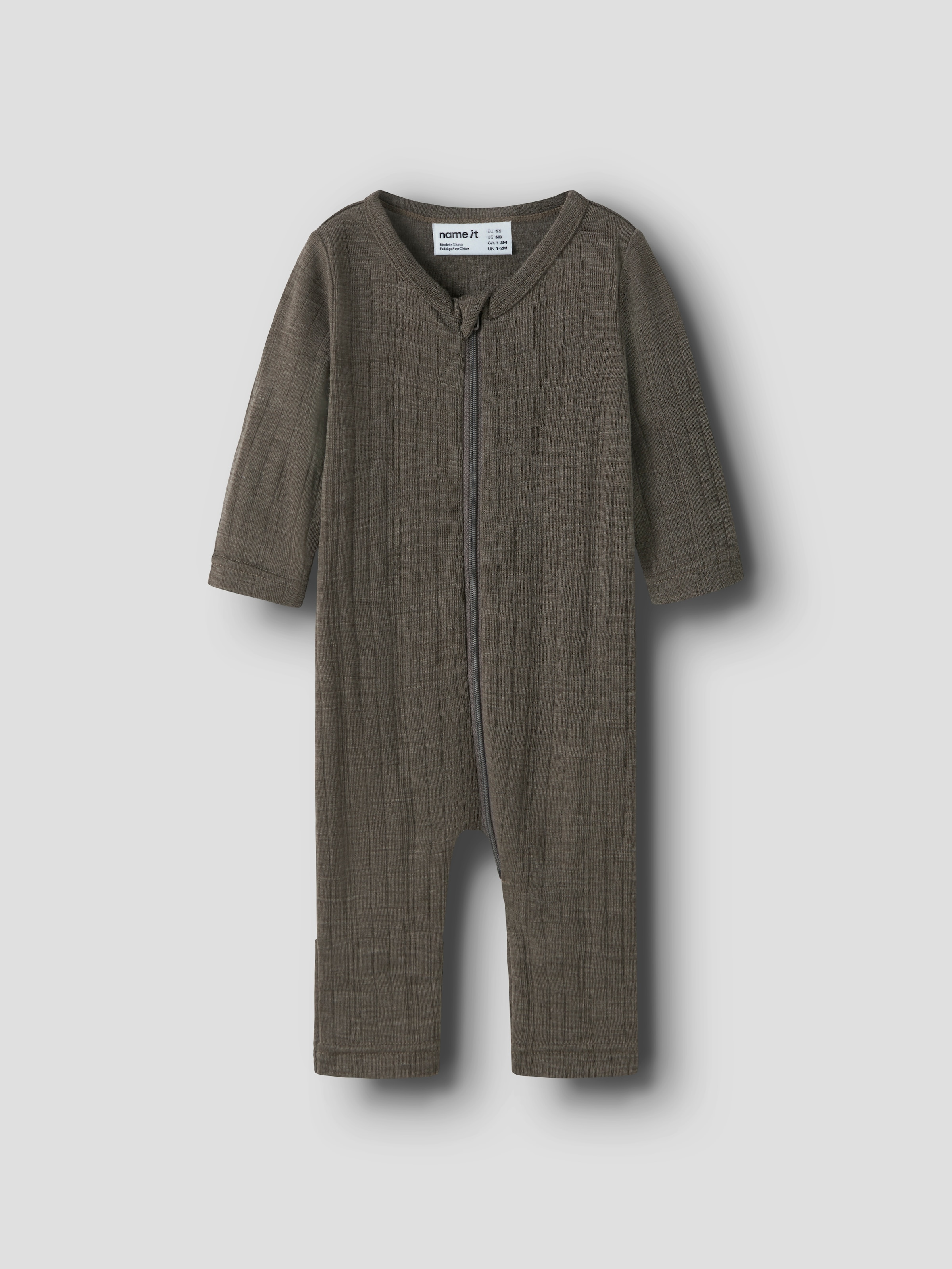 Name It Pyjama »NBMWANG WOOL NEEDLE NIGHTSUIT SOLID NOOS« en laine, Regular Fit, avec fermeture éclair et protège-menton, pour bébés