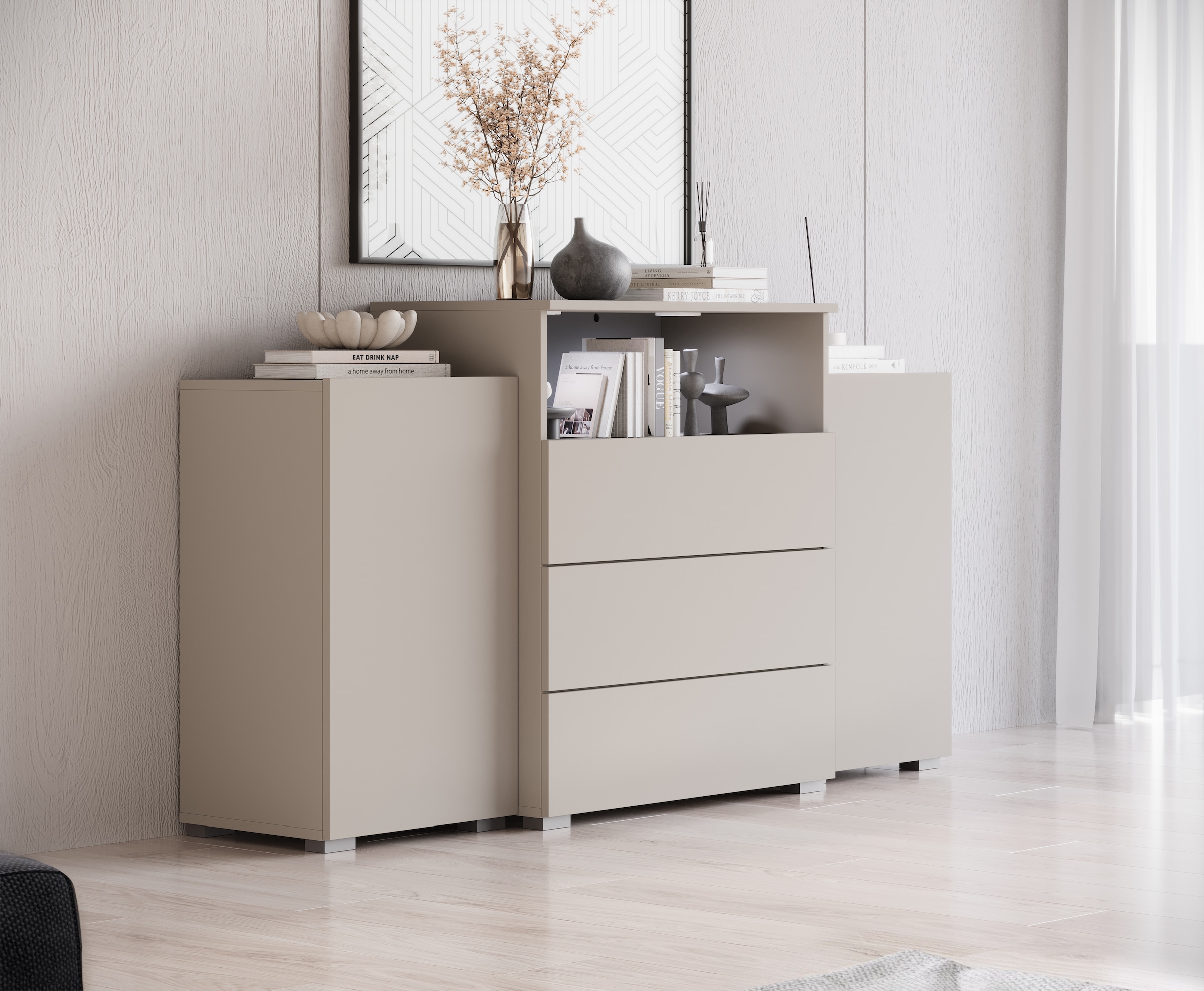 Home affaire Buffet »URBAN III« Commode moderne avec 3 tiroirs et 4 compartiments, largeur 150 cm