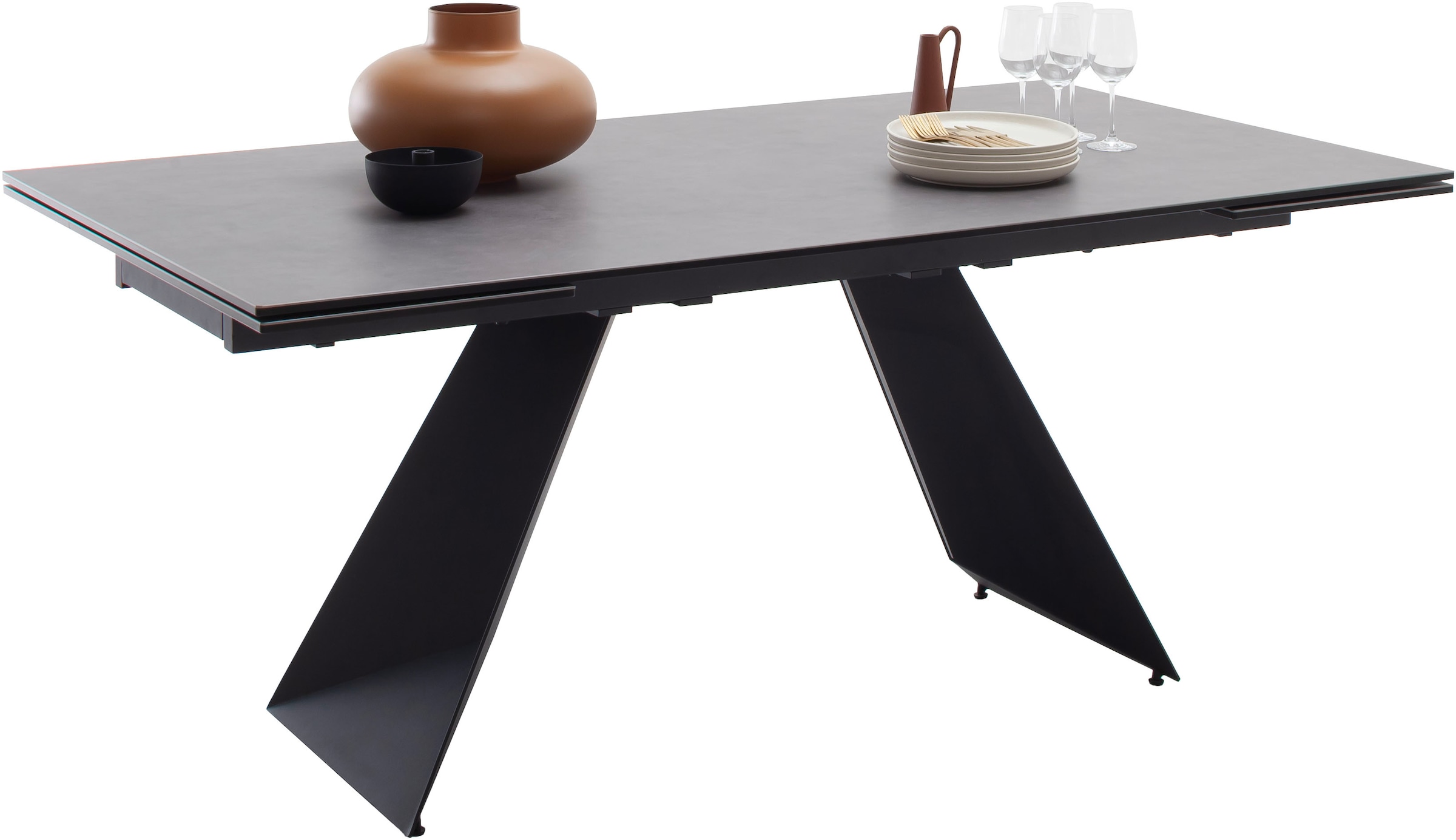 MCA furniture Table de salle à manger »Nagoya« 1 cuis tlg. Auszugstisch, Stirnauszug, Metallgestell, Keramik, Sicherheitsglas