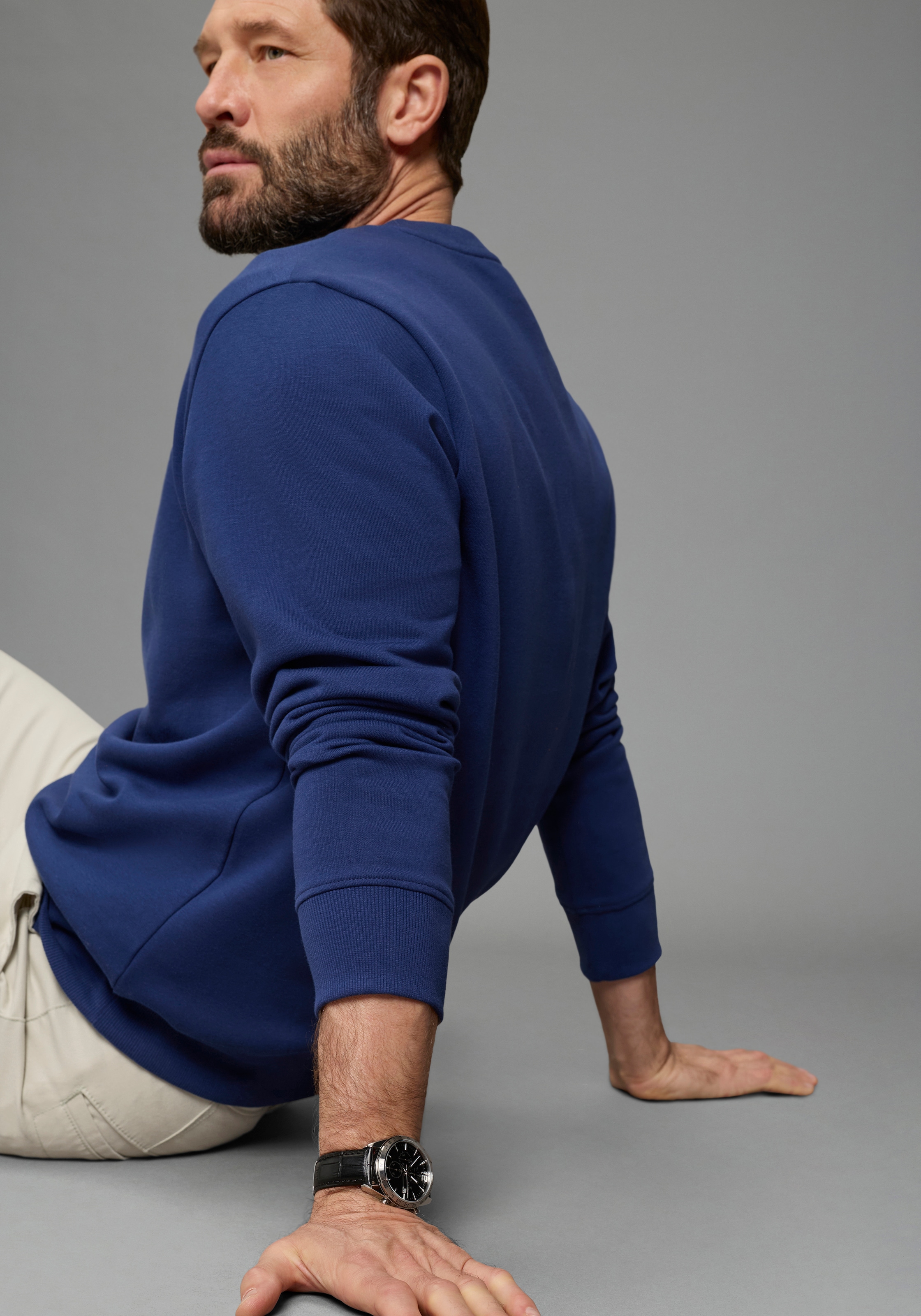 Man's World Sweat-shirt, 2 pièces mit Rundhalsausschnitt, unifarben, Langarm, normale Passform
