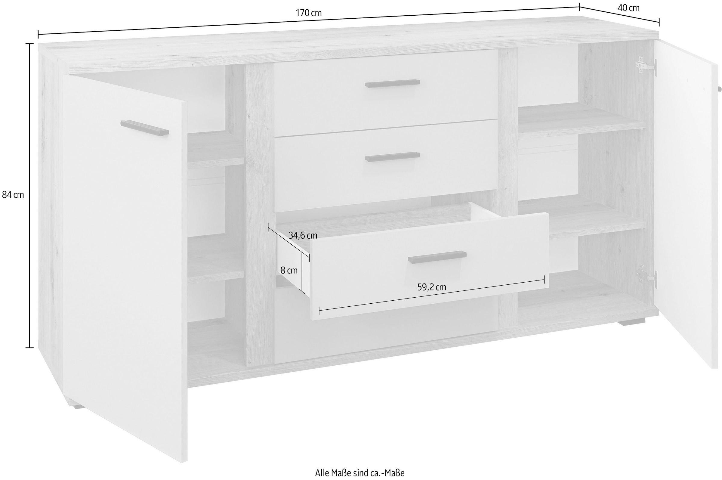 HBZ Sideboard »Kanada, BxHxT 170x84x40 cm« 1 cuis tlg. Breite 170cm, Unterflurauszug, Melaminbeschichtung
