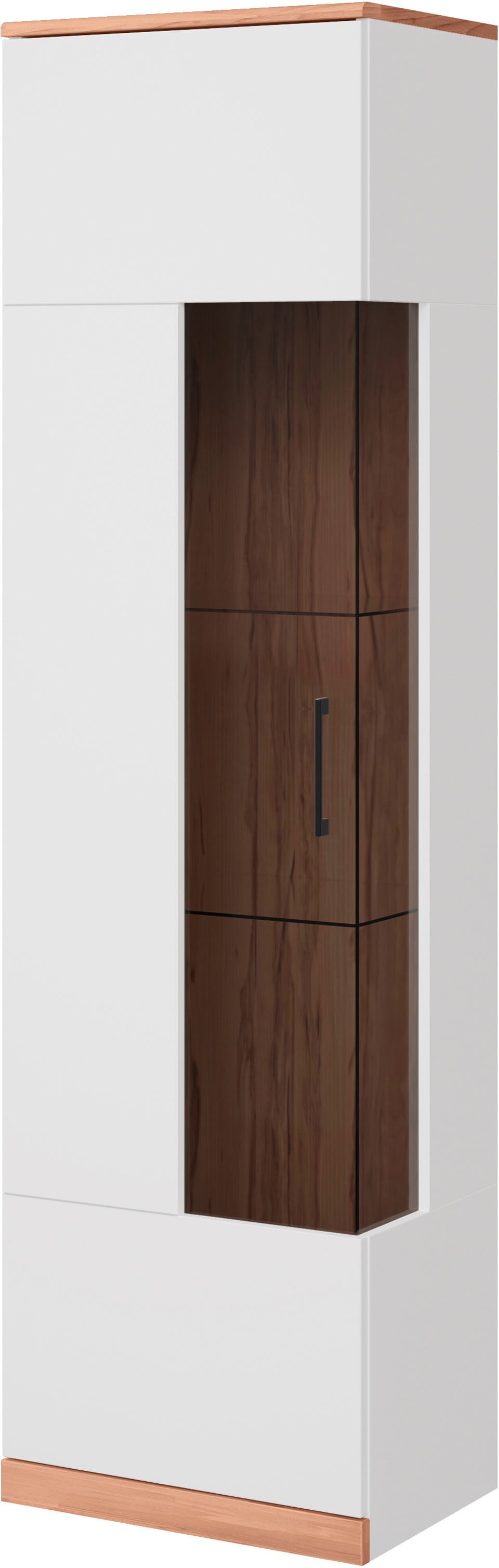 GOODproduct Vitrine »Ribe,180cm hoch,5 Fächer,2 Glasböden variabel einsetzbar« Oberplatte Kernbuche massiv,dunkles Glas, schwarze Metall Griffe