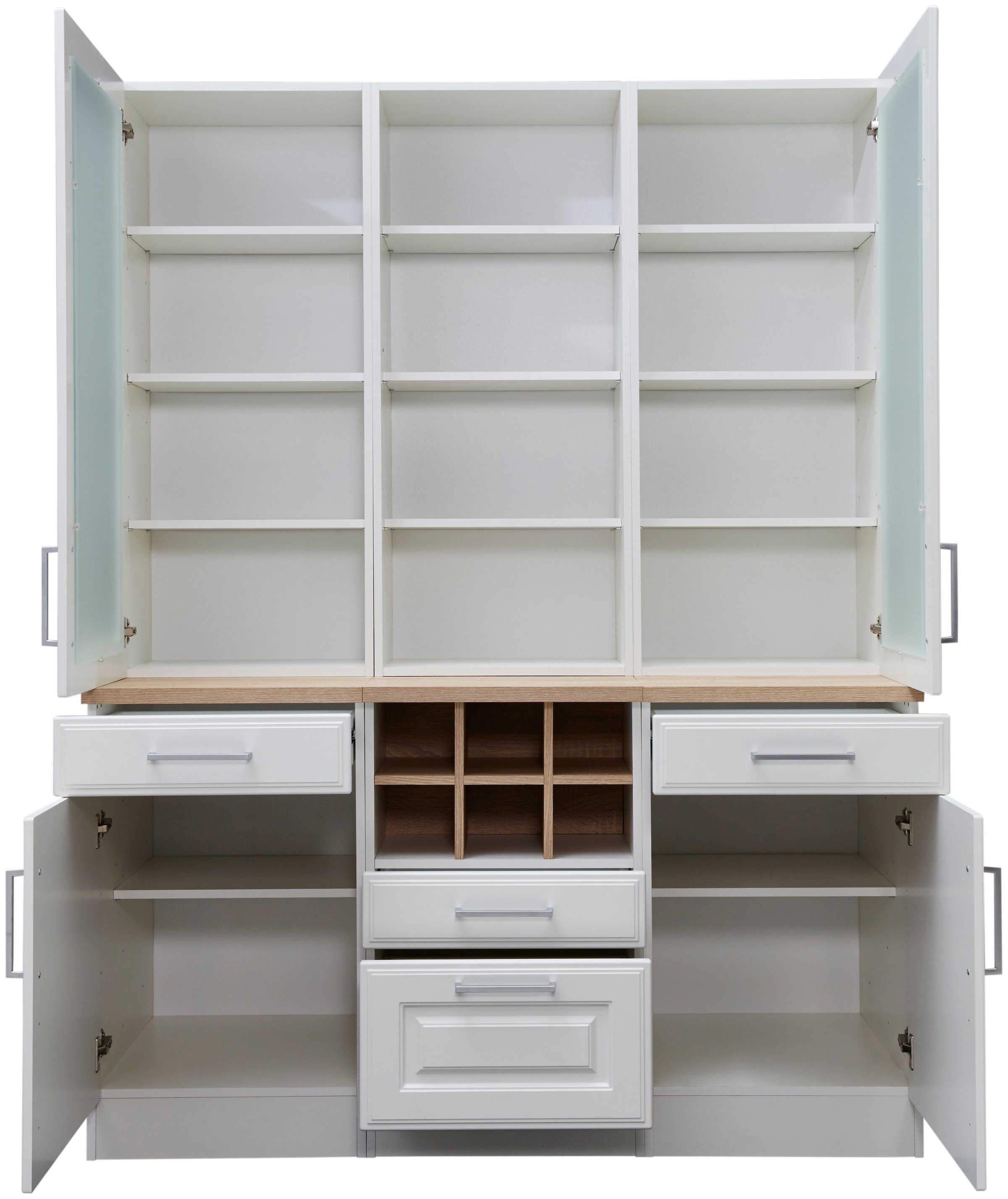 KOCHSTATION Küchenbuffet »KS-Stockholm« hochwertige MDF-Fronten, 2 Glasrahmentüren, 200 cm hoch, viel Stauraum