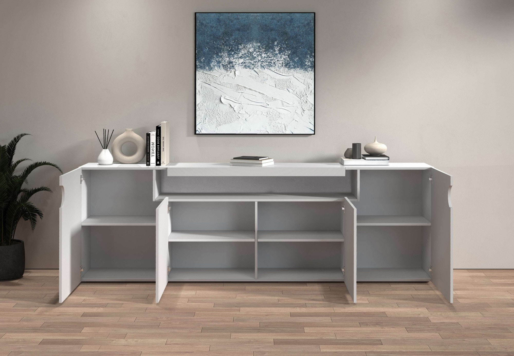 GOODproduct Sideboard »Sideboard REAL, Kommode, Schrank, Kredenz« 1 Stk. tlg. Mit 4 Türen, davon 2 abgerundet, die ein ovales offenes Fach bilden