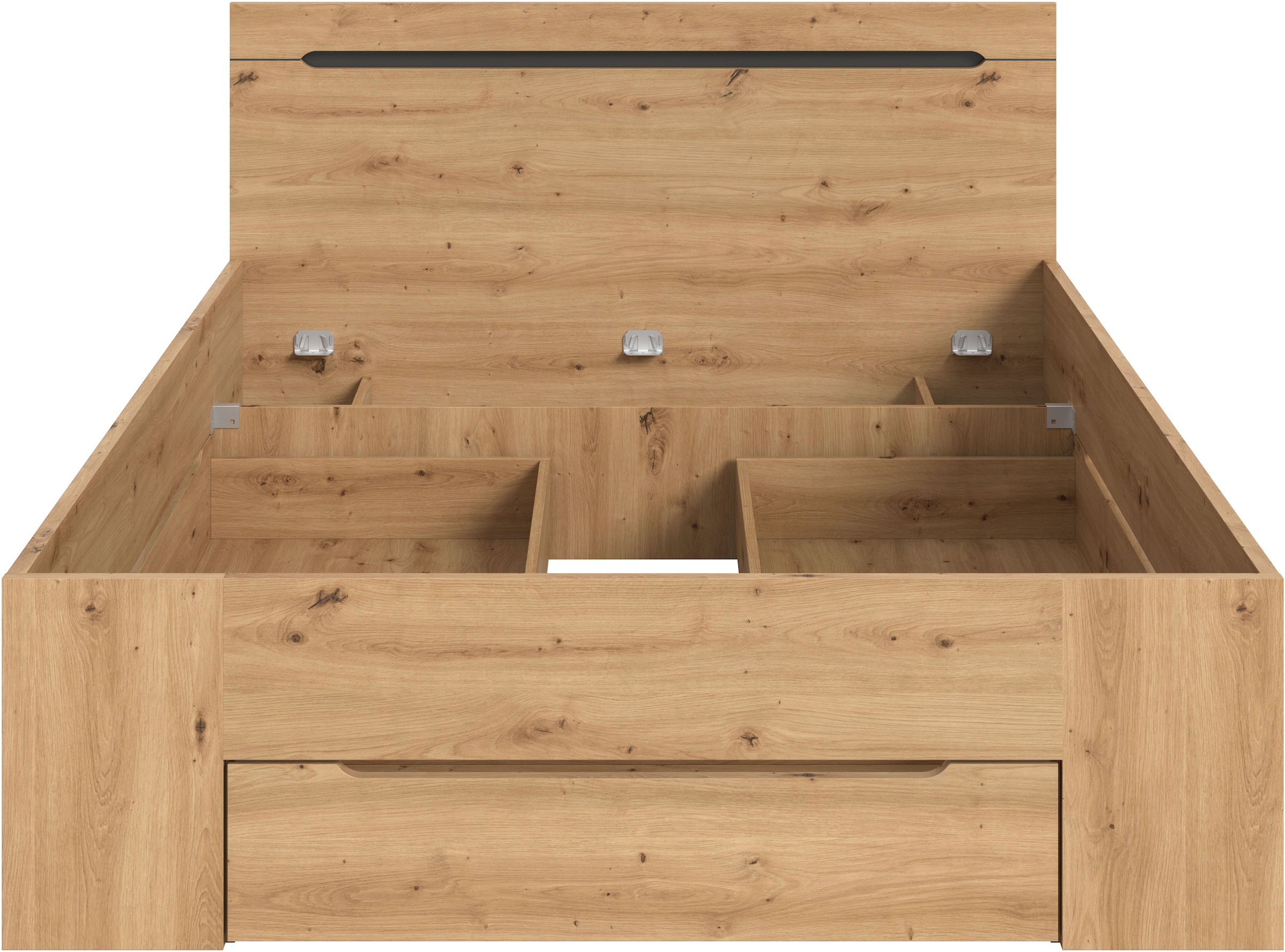 Home affaire Lit de rangement »REHAT, in 144 oder 184 cm Breite, 3 Schubkästen, 2 offene Fächer« TOPSELLER!, für Matratzen 140x200 cm, viel Stauraum, ohne Lattenrost, 1 cuis tlg. Bett, Kastenbett, Bettgestell, Schlafzimmer, Schlafen