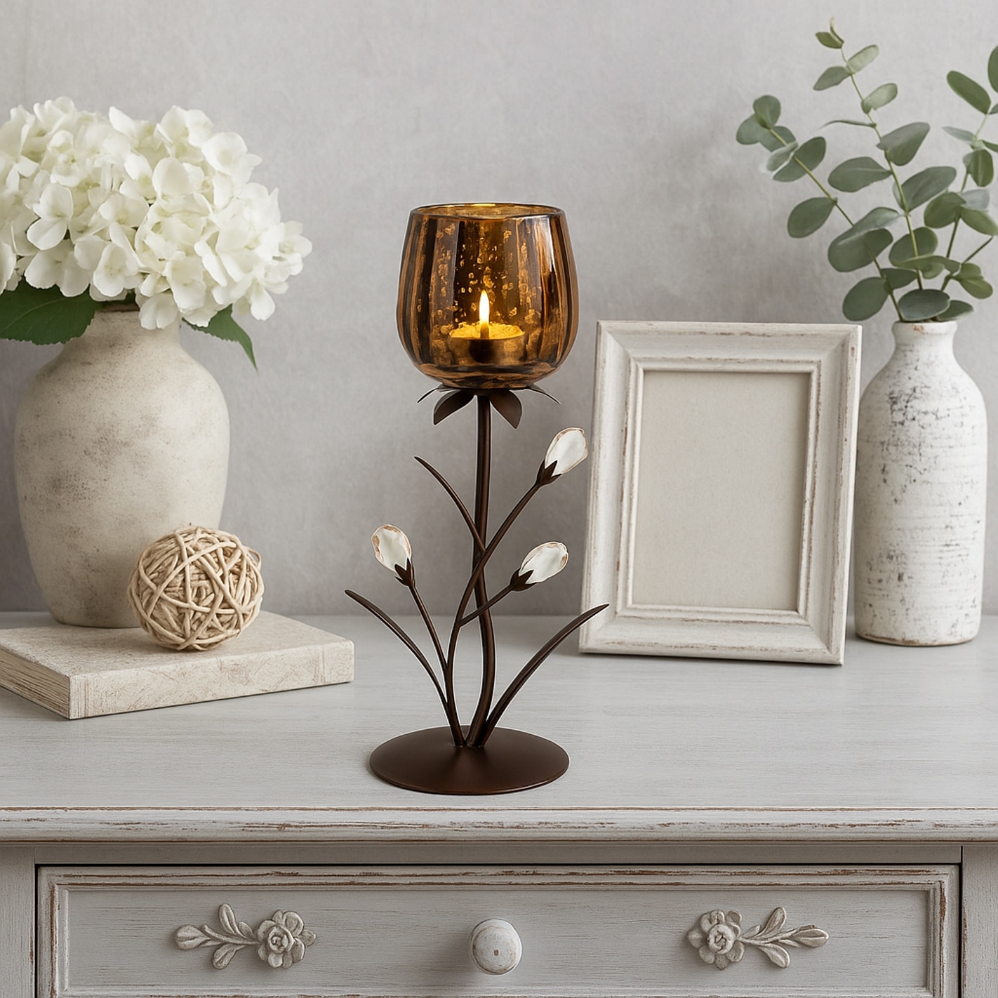 I.GE.A. Teelichthalter »Kerzenhalter« aus Metall mit Glas-Schale Teelichthalter Kerzenständer Kerzenleuchter