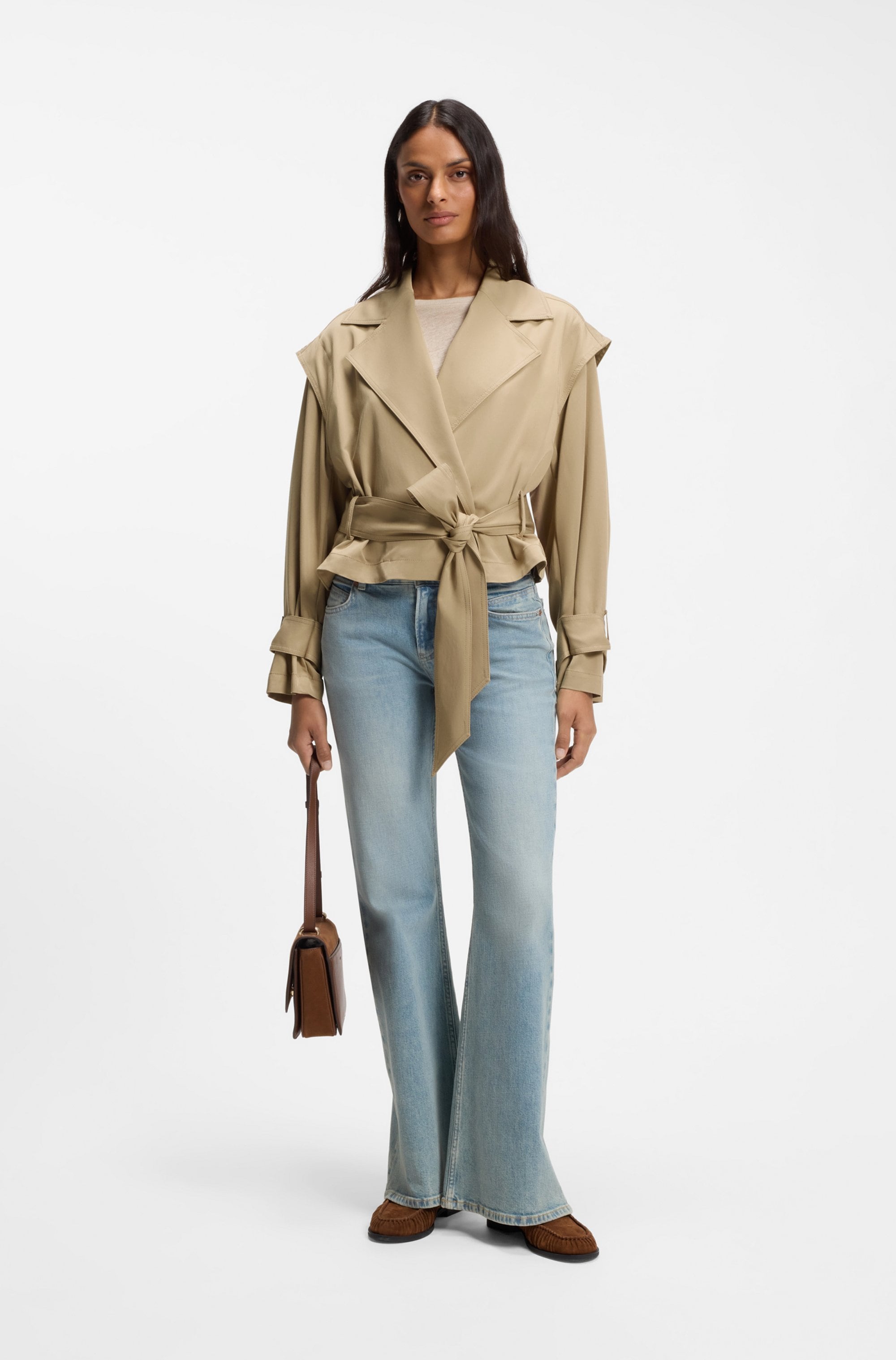 BOSS ORANGE Veste courte »Jophelia Premium Damenmode« en mélange de matières douces, avec ceinture à nouer