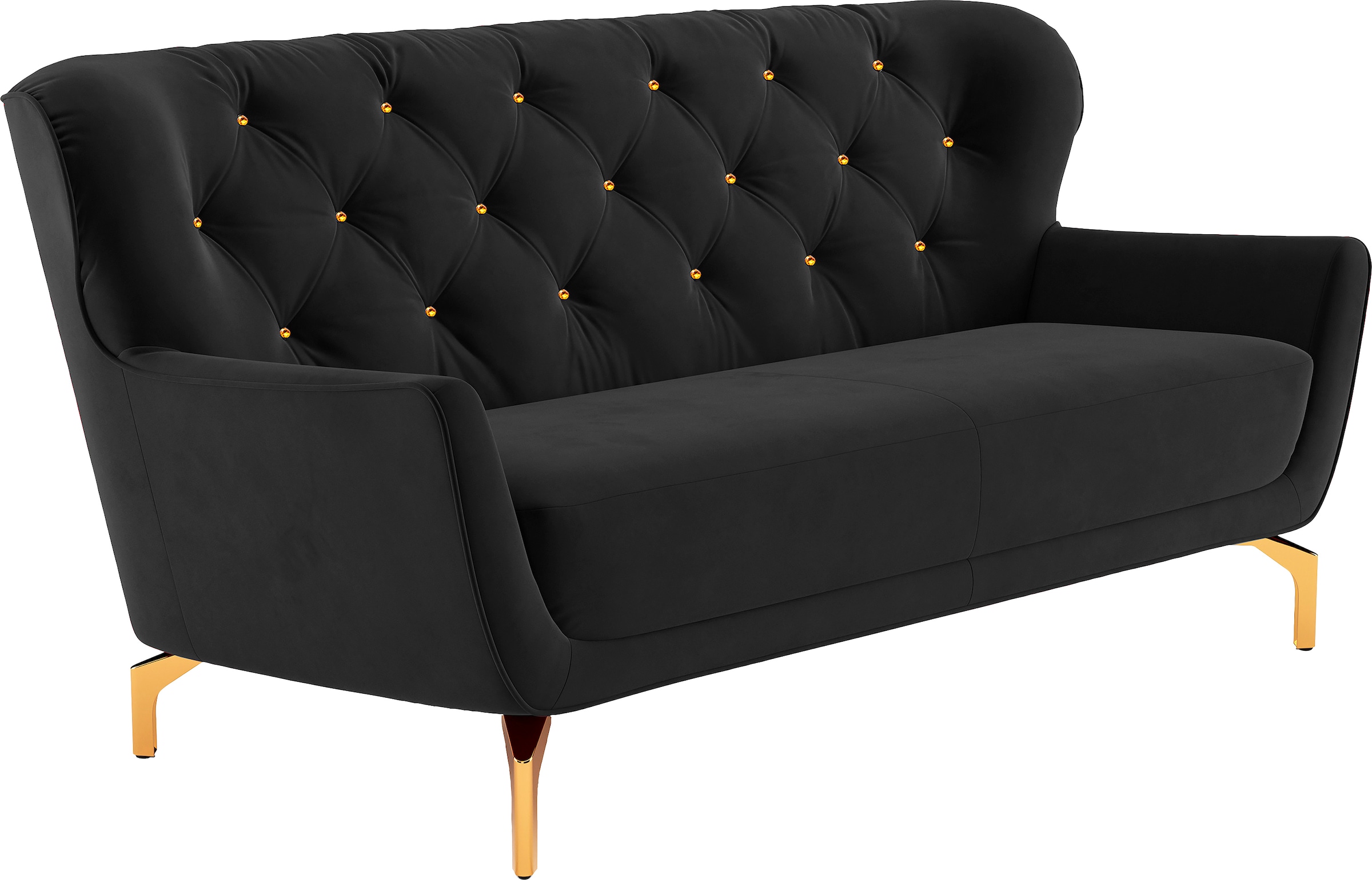 sit&more 3-Sitzer »Orient 3« inkl. 2 Zierkissen mit Strass-Stein, goldfarbene Metallfüsse
