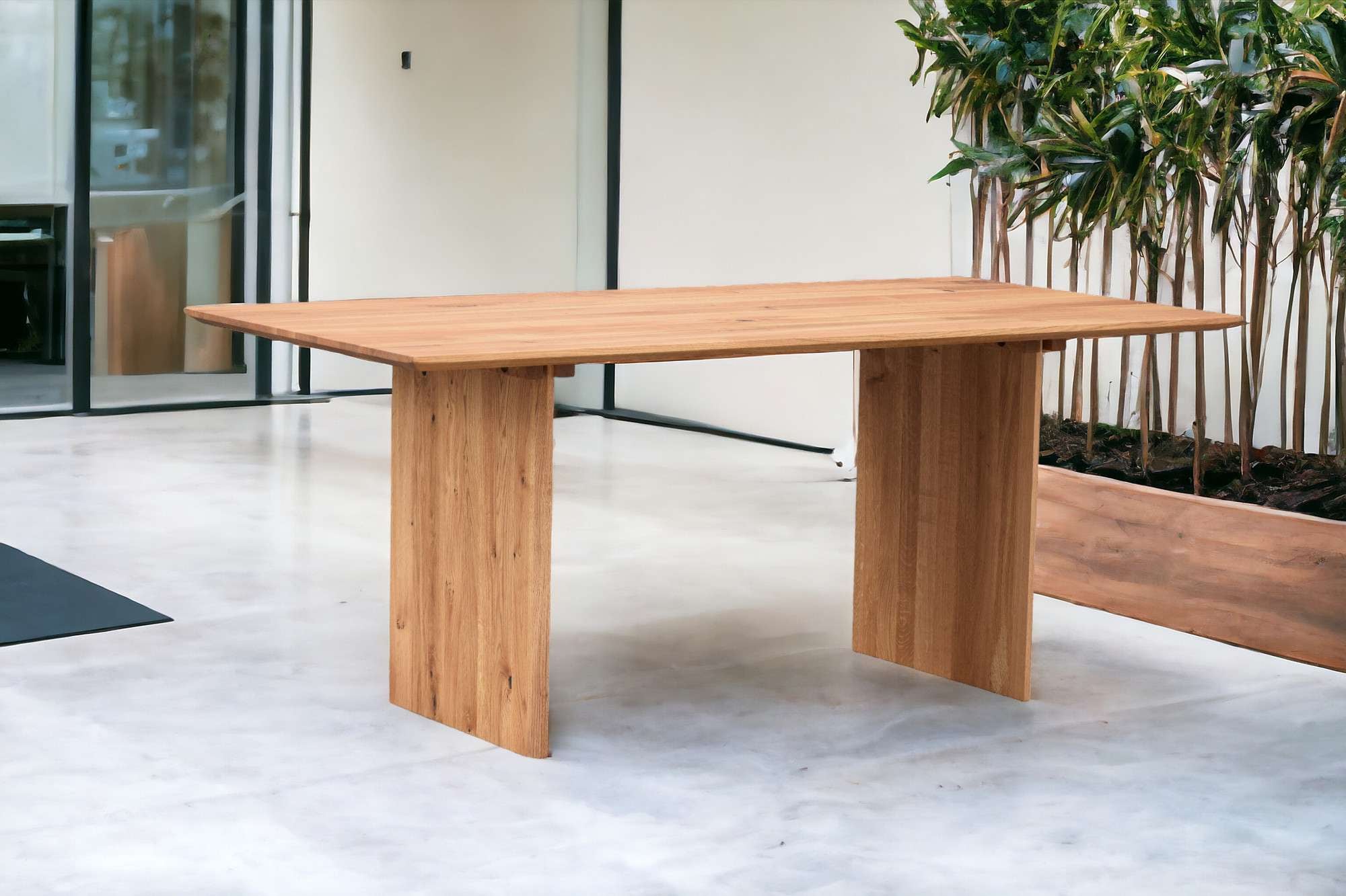 GOODproduct Esstisch »Waldhain Küchentisch, Holz-Wangengestell, Wildeiche massiv geölt« Baum Kante oder Schweizer Kante, erhältlich in 3 Grössen, natur geölt