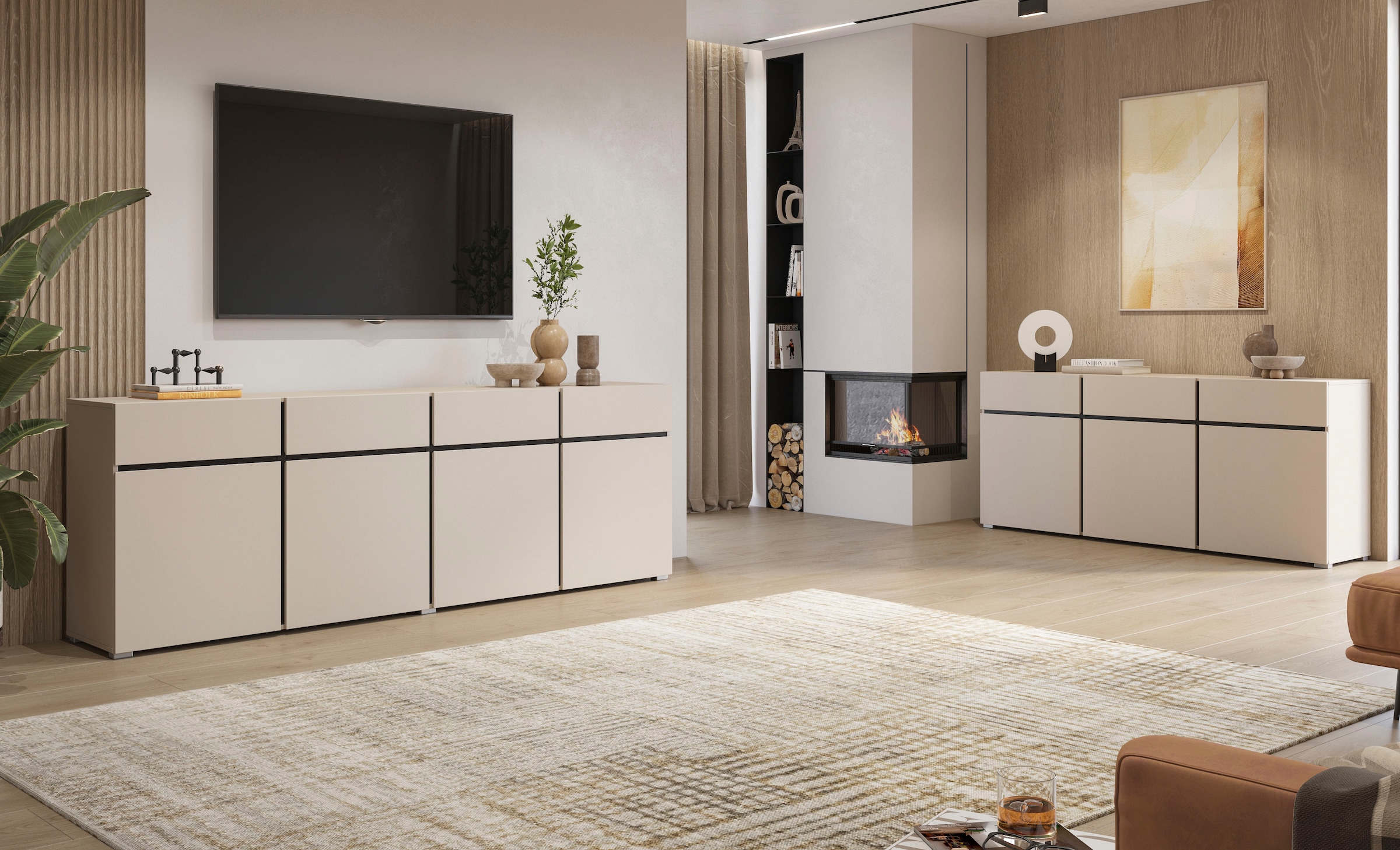GOODproduct Sideboard »Cross,Breite 180 cm, moderne grifflose Kommode,3 Türen/3 Schubkästen« Schubladenschrank mit viel Stauraum, Einlegeböden verstellbar