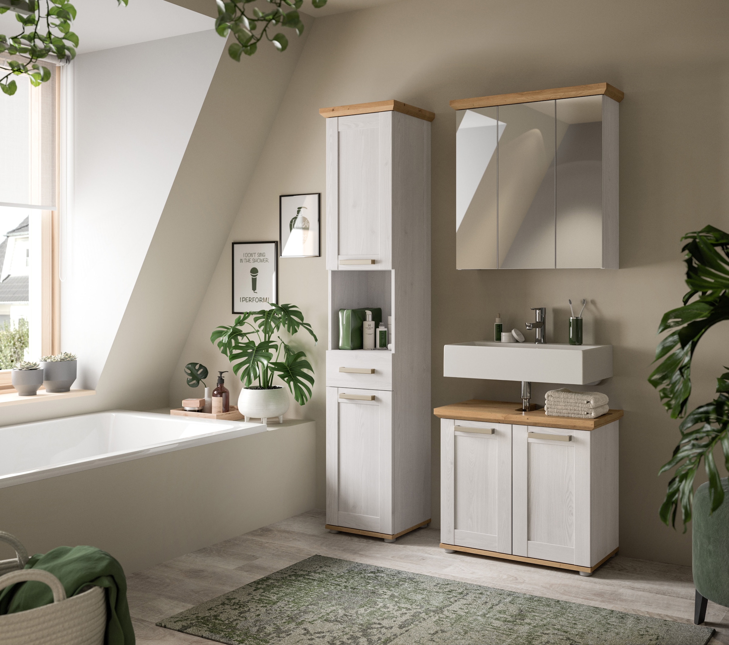 welltime Ensemble de meubles de salle de bain »COSENZA« best. aus: 1 Hochschrank, 1 Spiegelschrank, 1 Waschbeckenunterschrank, 3 cuis tlg.