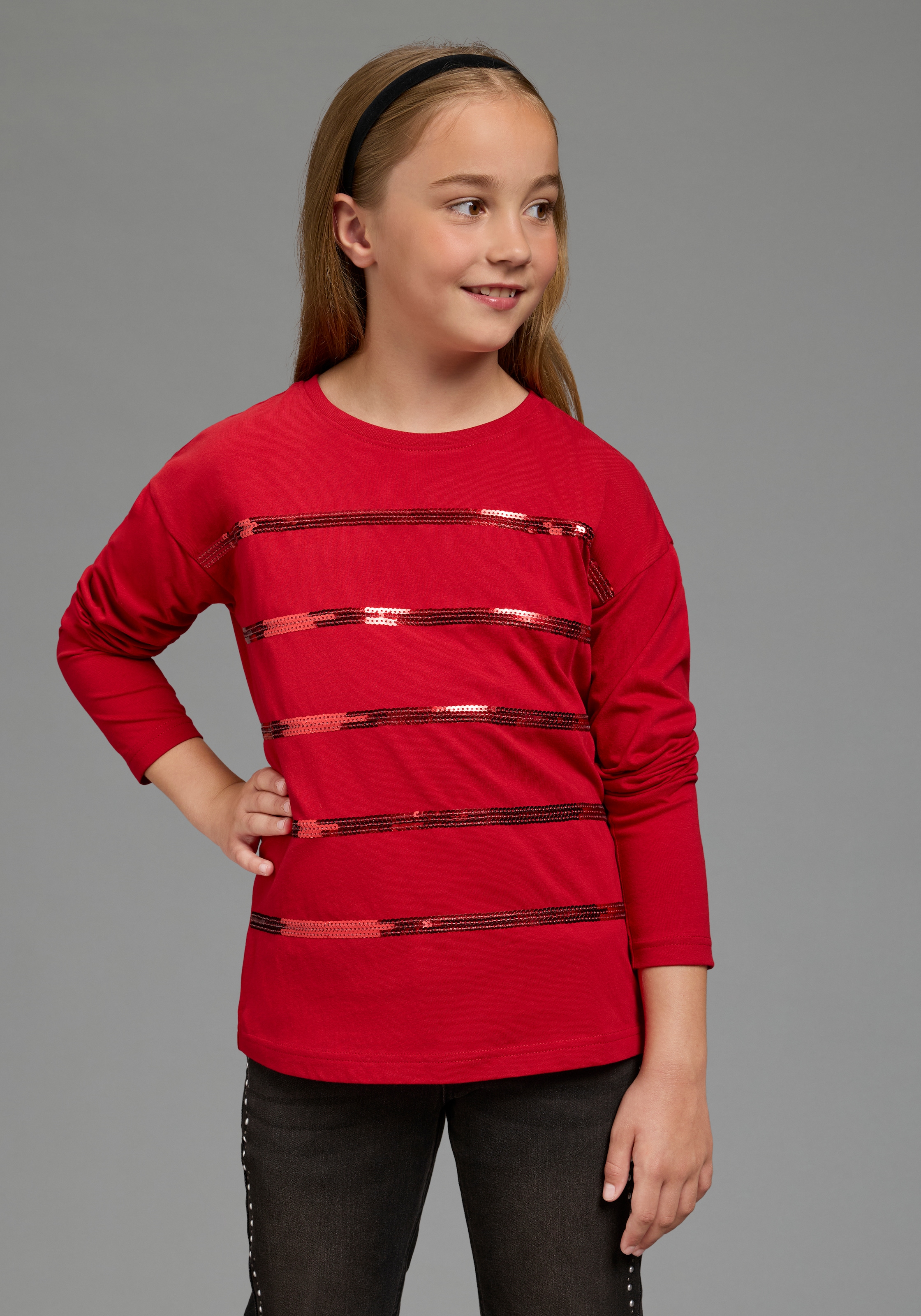 Bruno Banani T-shirt à manches longues »Shirt mit Paillettendetails für Mädchen« pour adolescents, t-shirt manches longues avec paillettes
