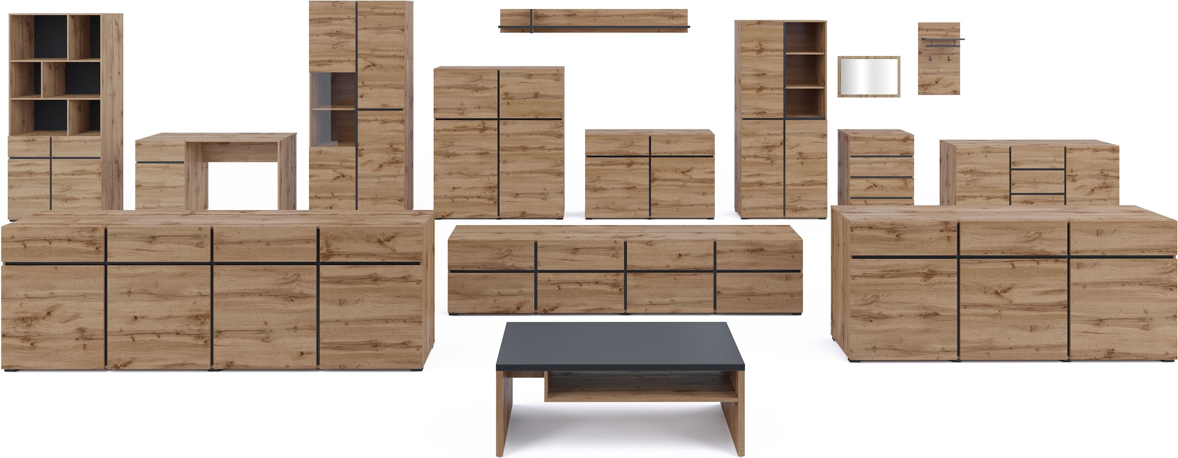 GOODproduct Armoire de classement »Cross, Breite 85 cm, modernem grifflose Standregal, Bücherregal« Étagère avec 6 compartiments ouverts, 2 tiroirs et 2 portes, étagère de bureau