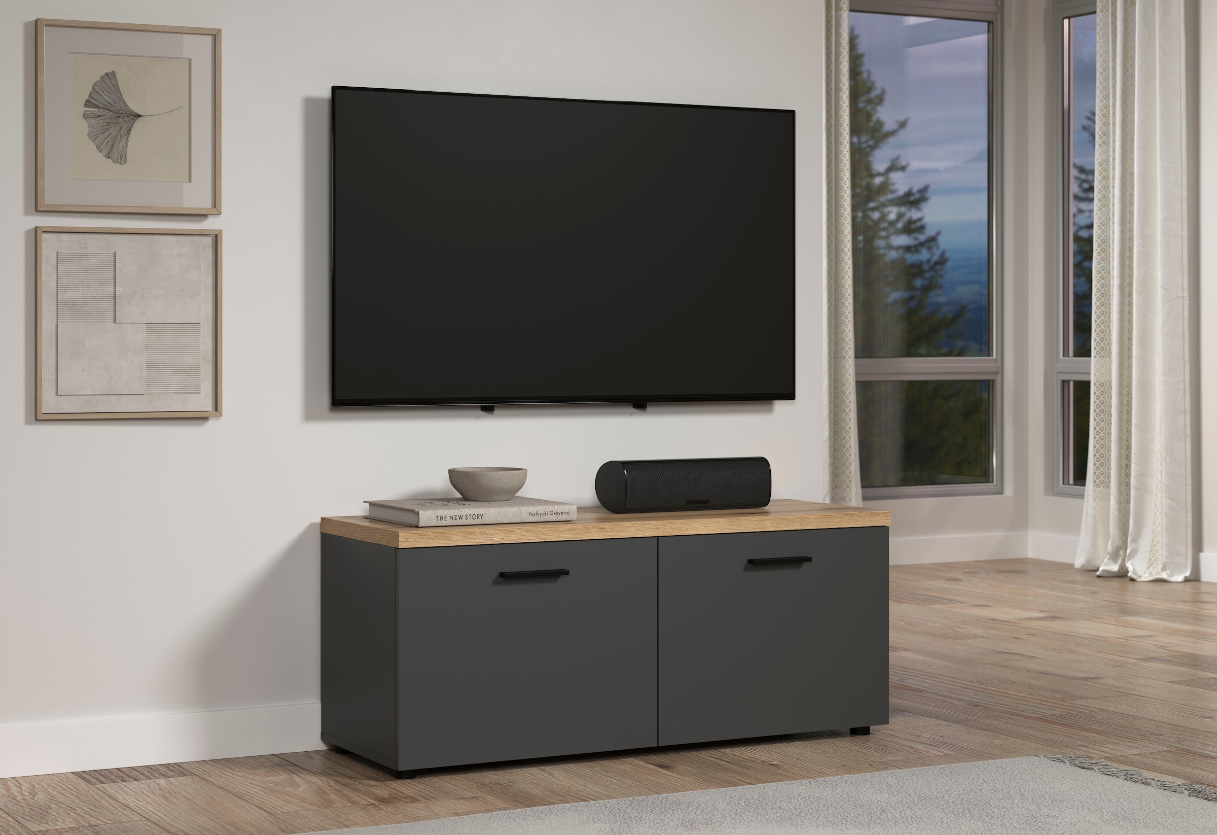 Home affaire Table basse »Bajo« 1 cuis tlg. meuble TV bas avec 2 portes et 2 étagères – (L/P/H) 120/40/50 cm