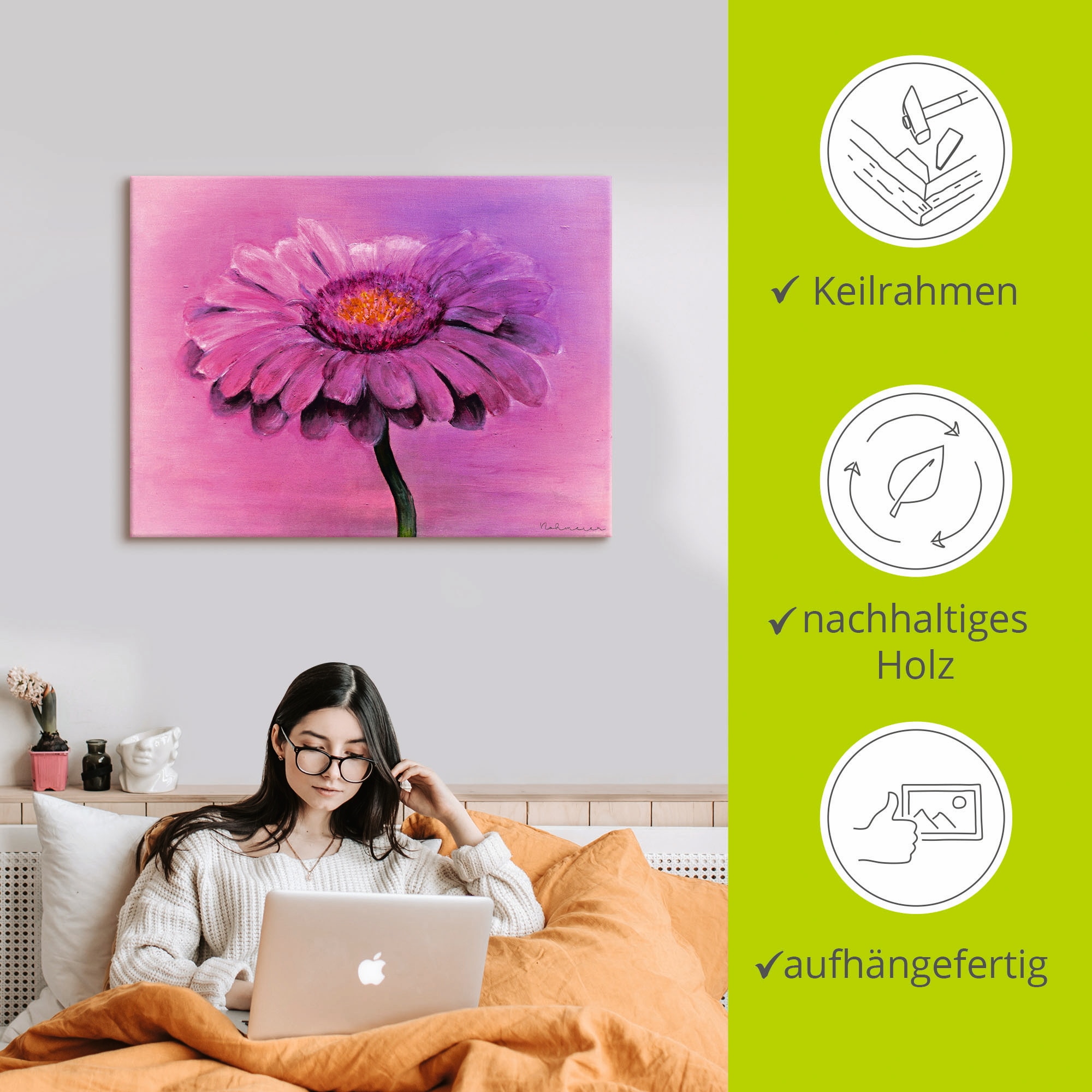 Artland Tableau sur toile »Gerbera« 1 cuis tlg. auf Keilrahmen gespannt