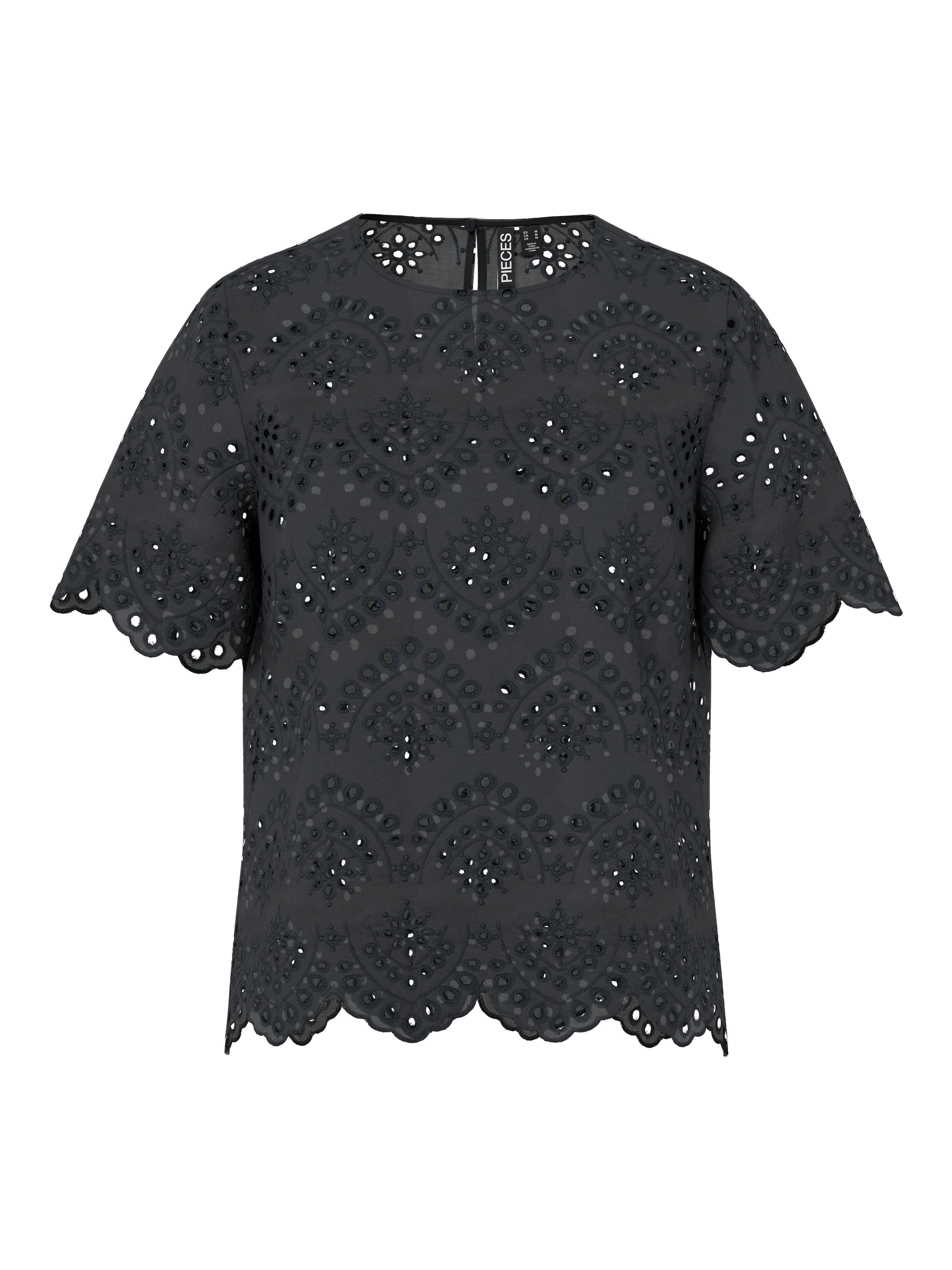 pieces Haut de chemise »PCVILDE SS TOP WVN NOOS« avec broderie ajourée intégrale