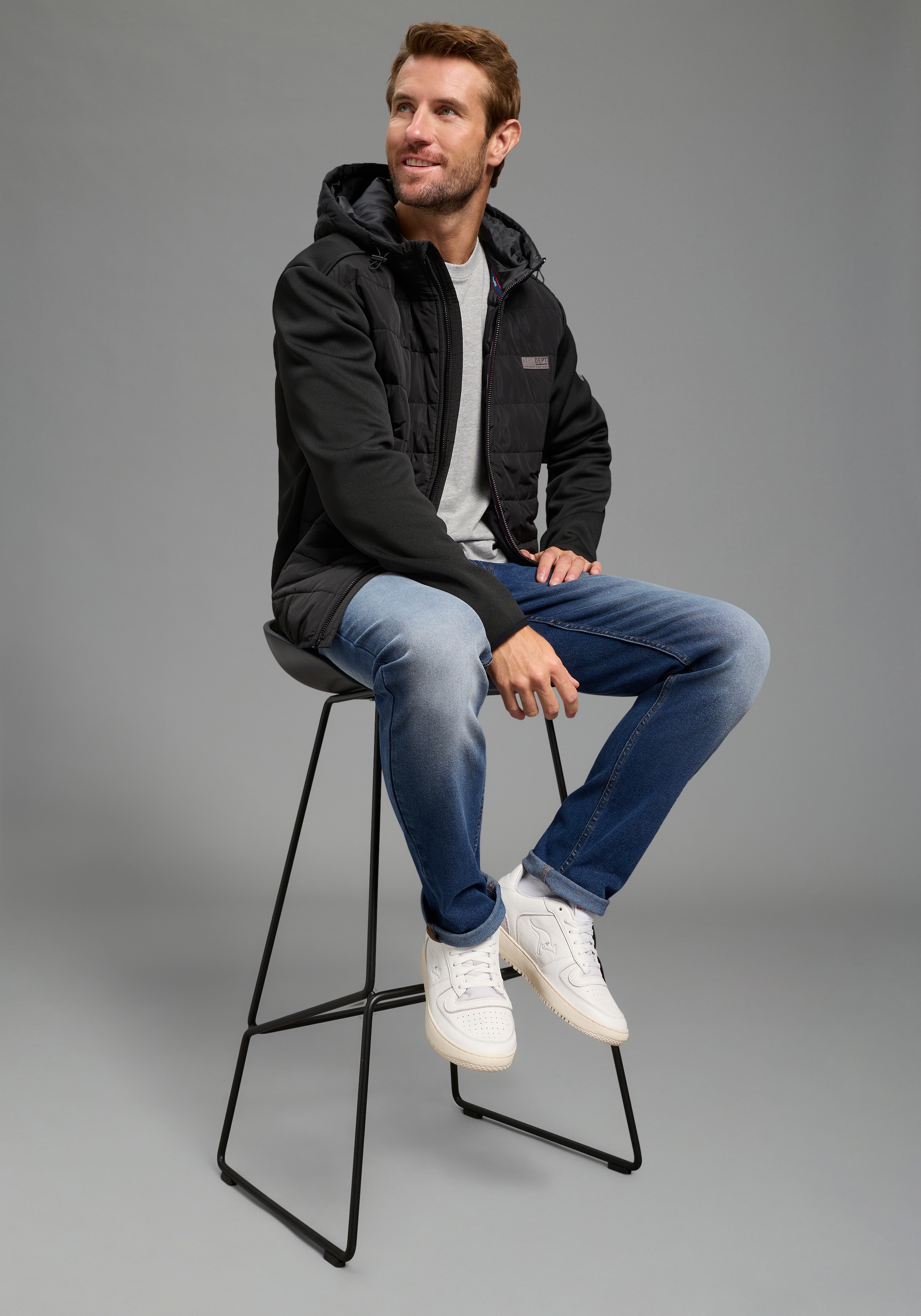 KangaROOS Veste hybride mit Kapuze mit Kapuze und Kordelzügen, mit Fleece-Innenfutter, Übergangsjacke