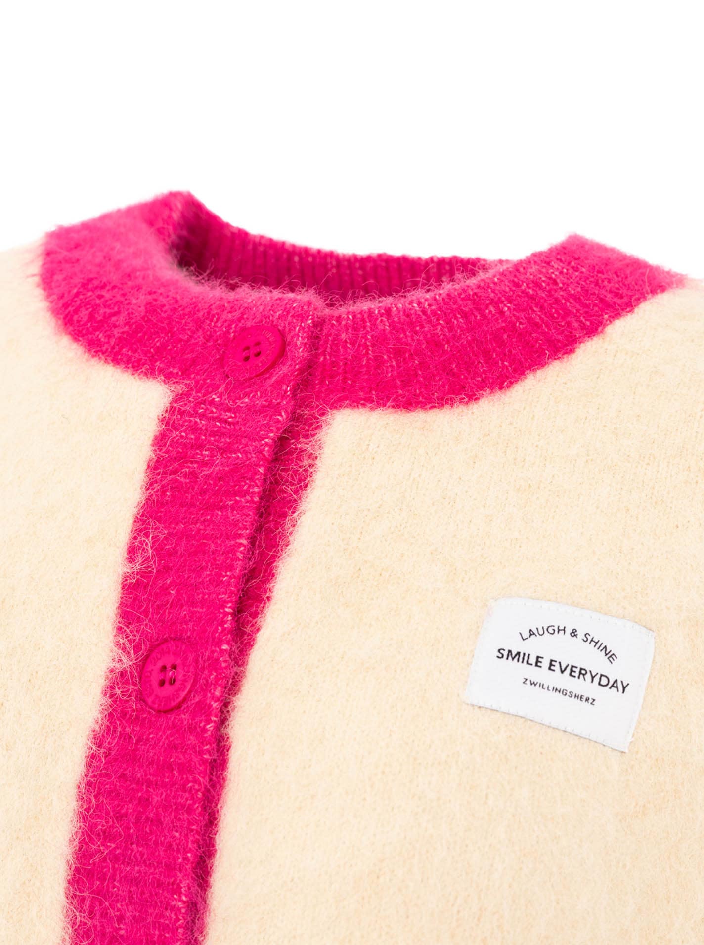 Zwillingsherz Gilet tricoté »"ZH Patch"« Bords colorés, patch logo, avec boutons, col rond