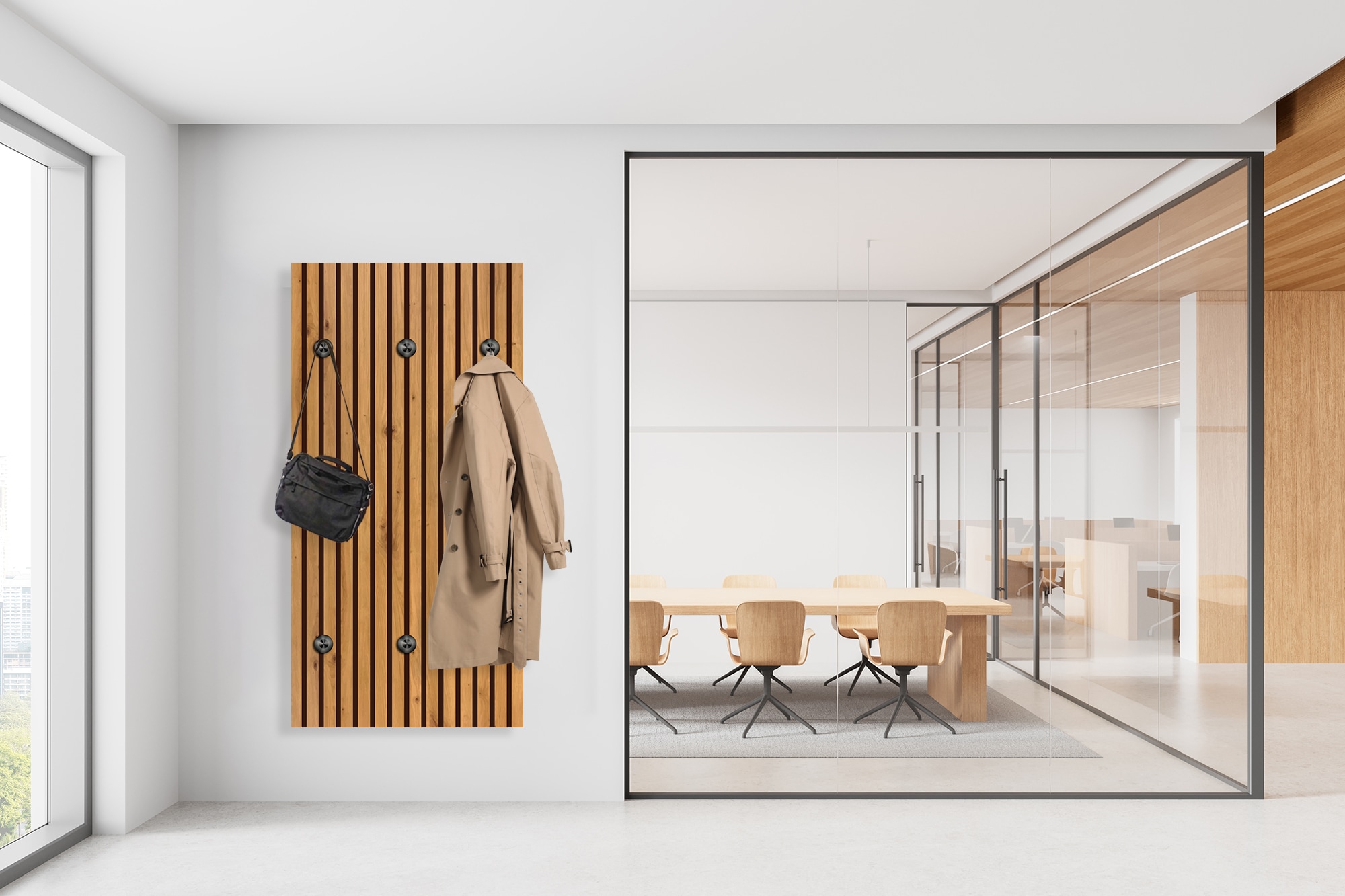 queence Porte-manteau mural »Paneel Holz Optik« 1 cuis tlg. panneau mural en plexiglas incluant 6 crochets en acier inoxydable noir mat