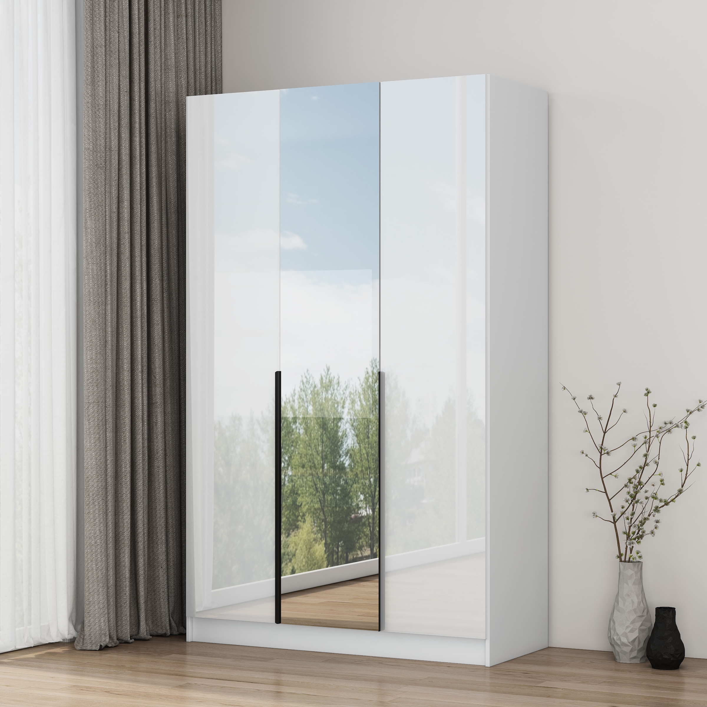 GOODproduct Kleiderschrank »Annor Schlafzimmerschrank Breite 122cm hochglanz Schrank Garderobe« Drehtürenschrank mit perfekter Innenausstattung - elegante Türgriffe