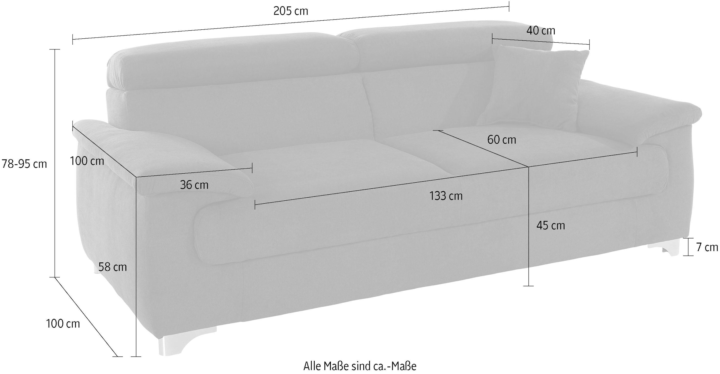 DOMO collection 2,5-Sitzer »Mira inklusive Kopfteilverstellung für mehr Wohlfühlkomfort« elegant und modern, komfortabel, frei im Raum stellbar