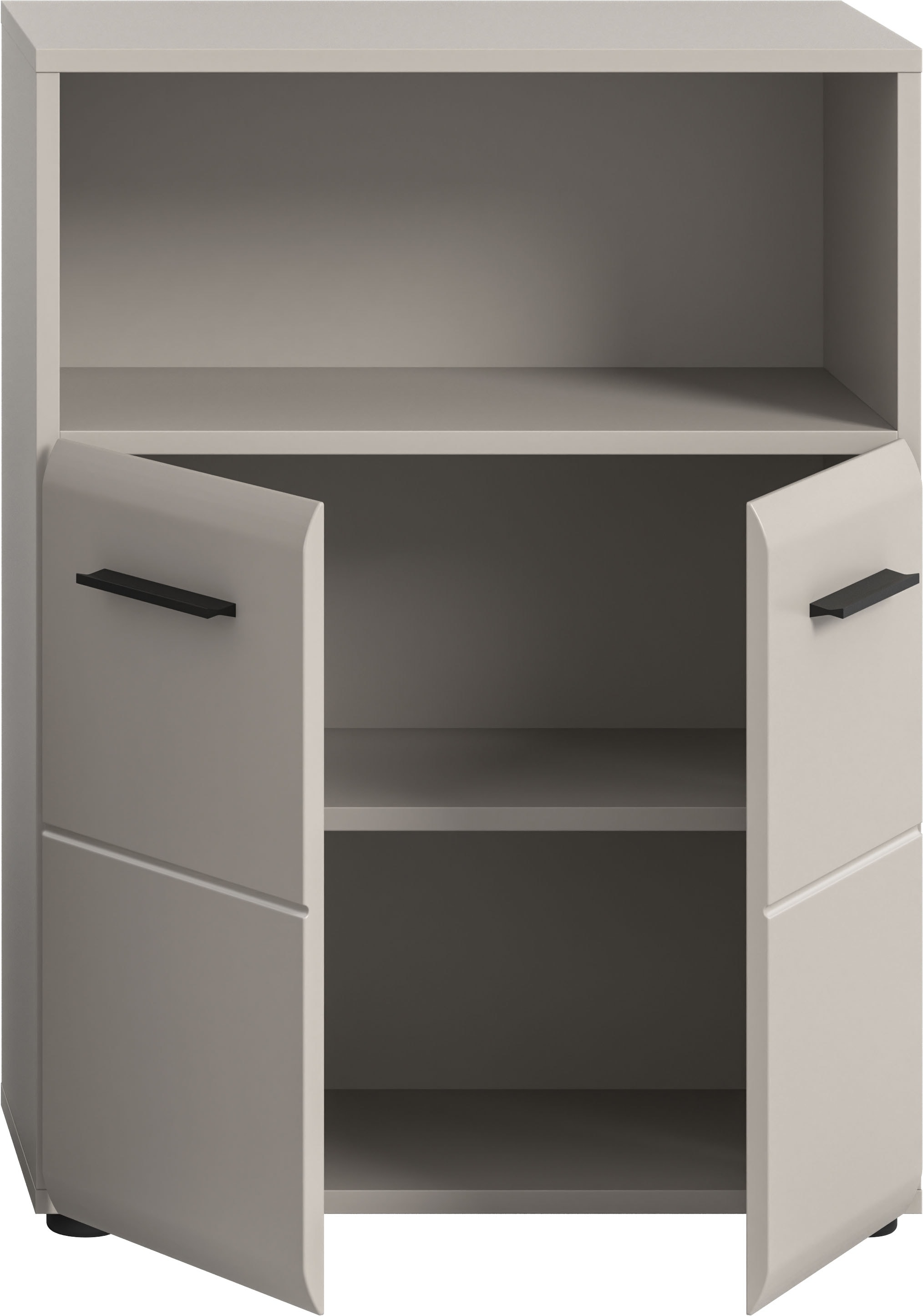 welltime Armoire intermédiaire »FLORENZ,  Breite 60 cm, 2 Türen, 1 Fachboden, 1 offene Fach« TOPSELLER!, 1 cuis tlg. hochwertige MDF Front, Griff schwarz, Badschrank, Bad