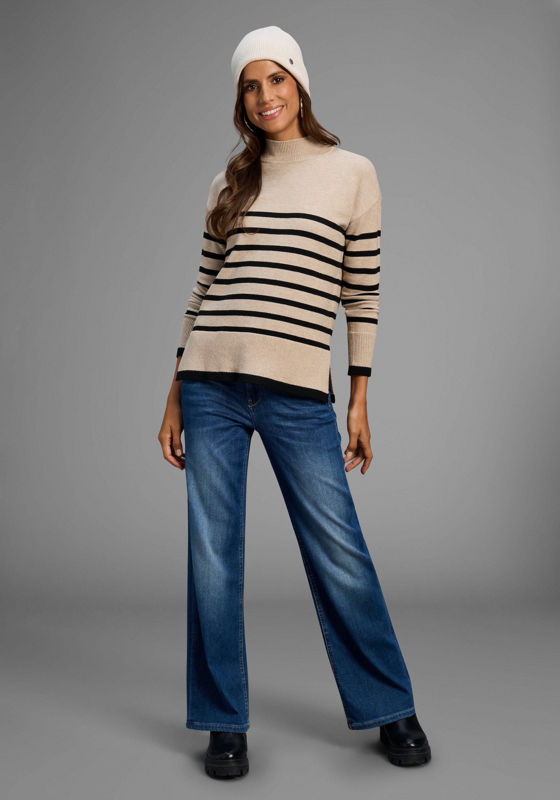 Laura Scott Pull à rayures kuscheliger Winterstrick mit seitlichen Schlitzen - NEUE KOLLEKTION