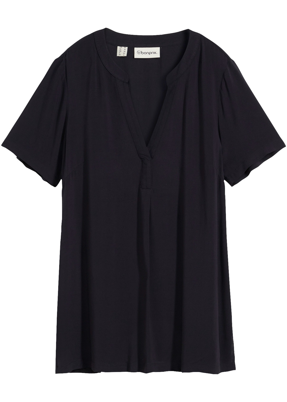 bonprix Tunique longue coupe droite, manches courtes, col henley, en viscose