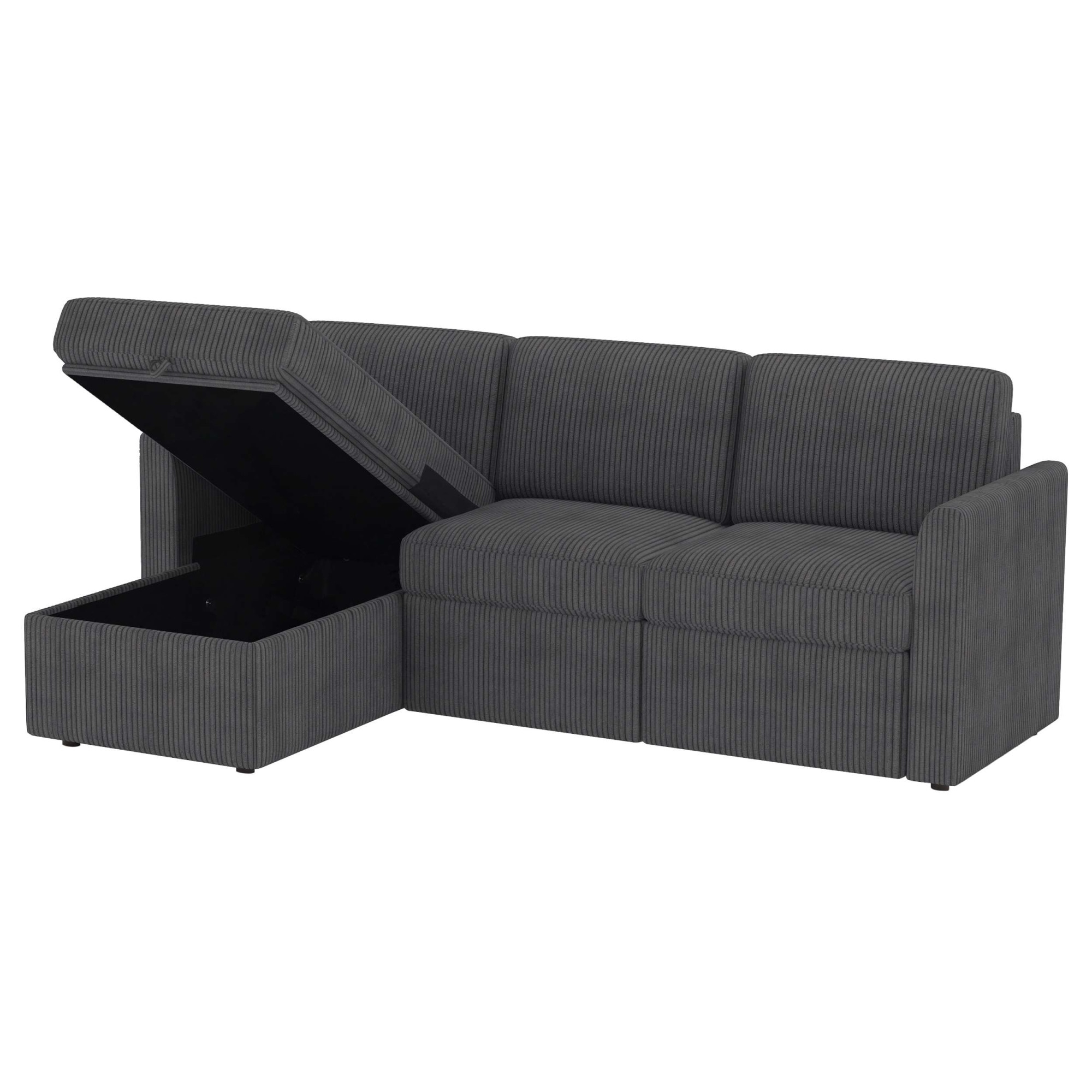 Dorel Home Canapé d'angle »NORDHUS, L-Form, 200 cm, Recamiere rechts/links montierbar« avec rangement, revêtement en velours côtelé doux